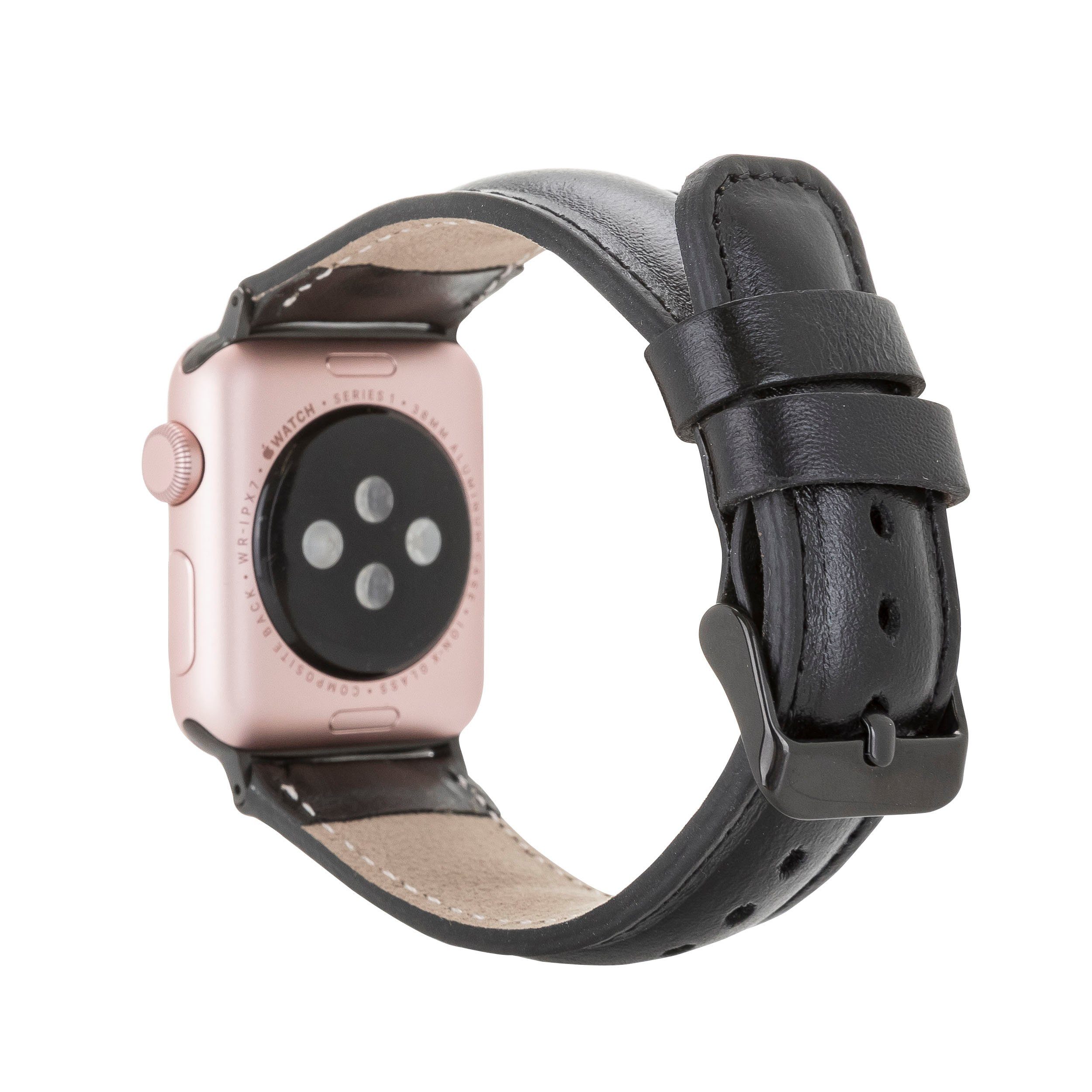 Renna Leather Uhrenarmband Apple Watch Band für Series Ultra/9/8/7SE/6-1 Echtleder Ersatzarmband Schwarz