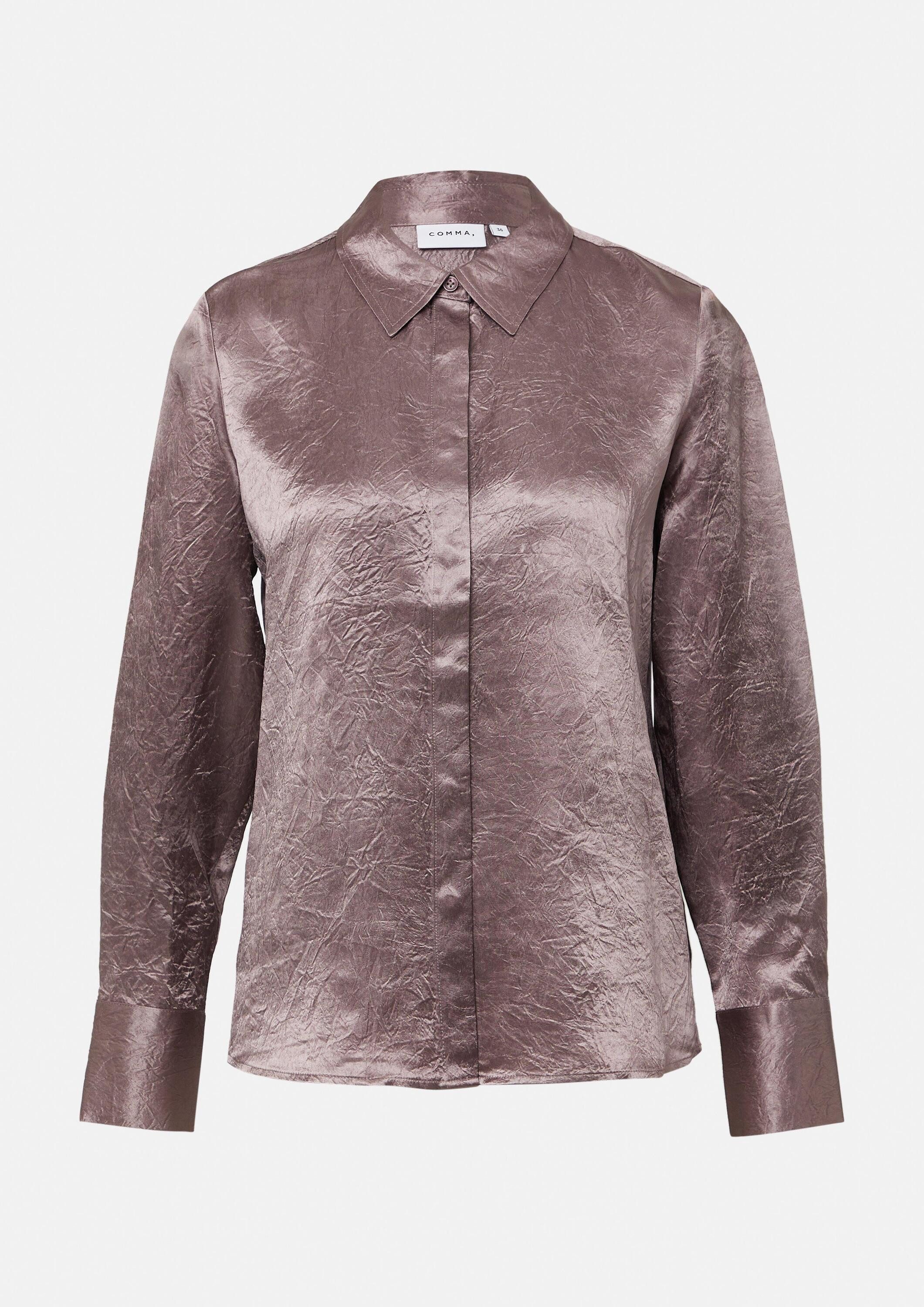 comma Langarmbluse Bluse Hemdbluse aus crinkled Satin mit Zierknöpfen