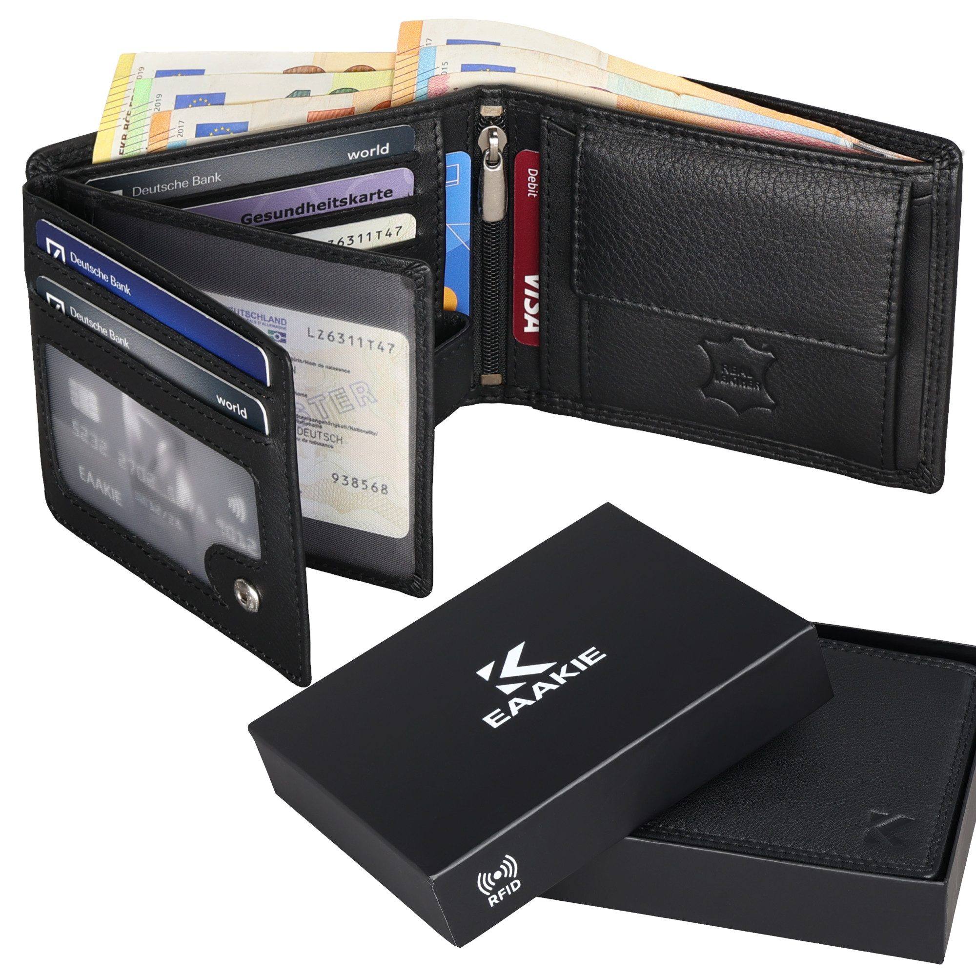 EAAKIE Geldbörse RFID echt Leder Portemonnaie Geldbörse Herren Rindleder, R günstig online kaufen