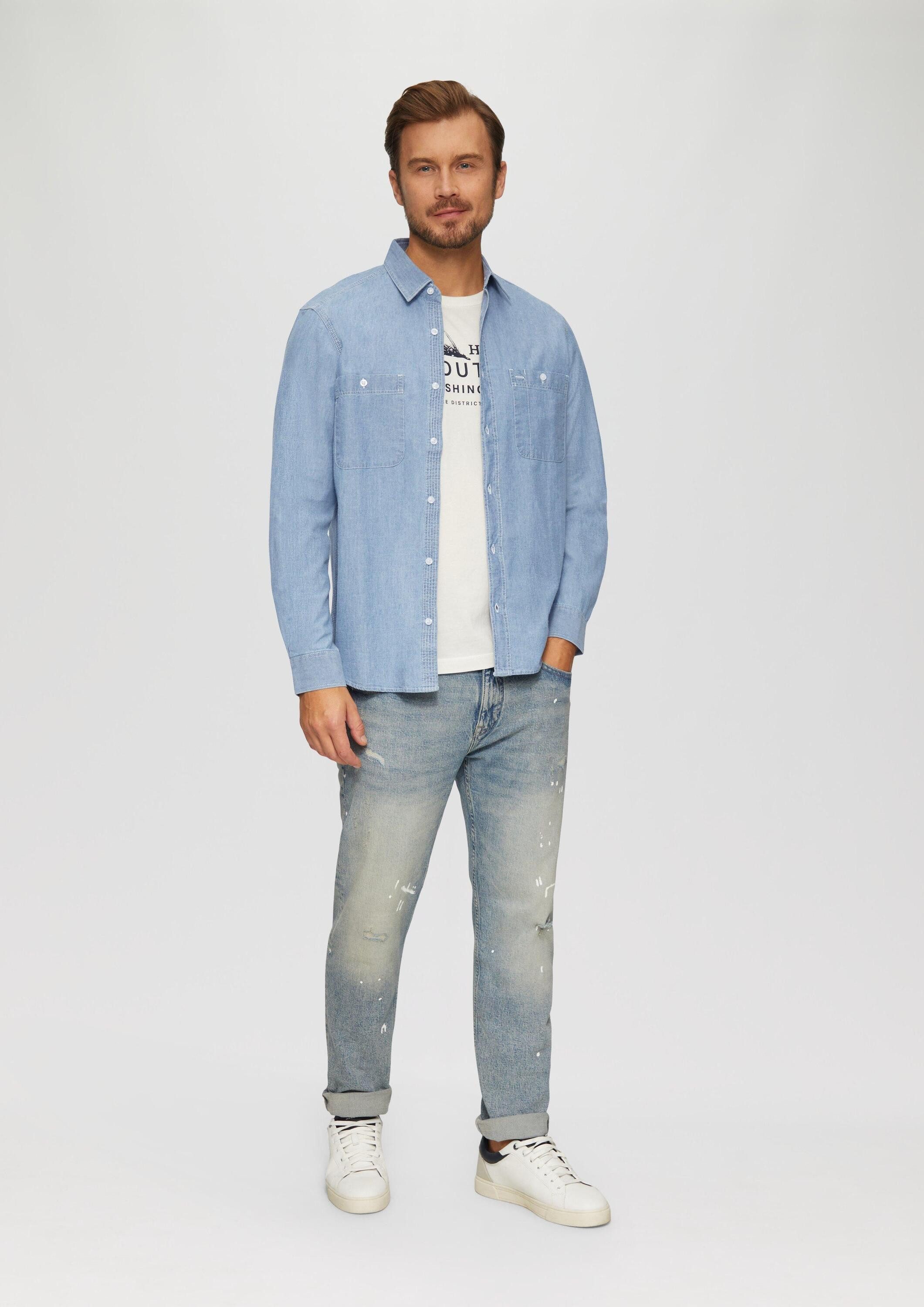 s.Oliver Langarmhemd Hemd Regular Fit: Baumwollhemd aus Chambray
