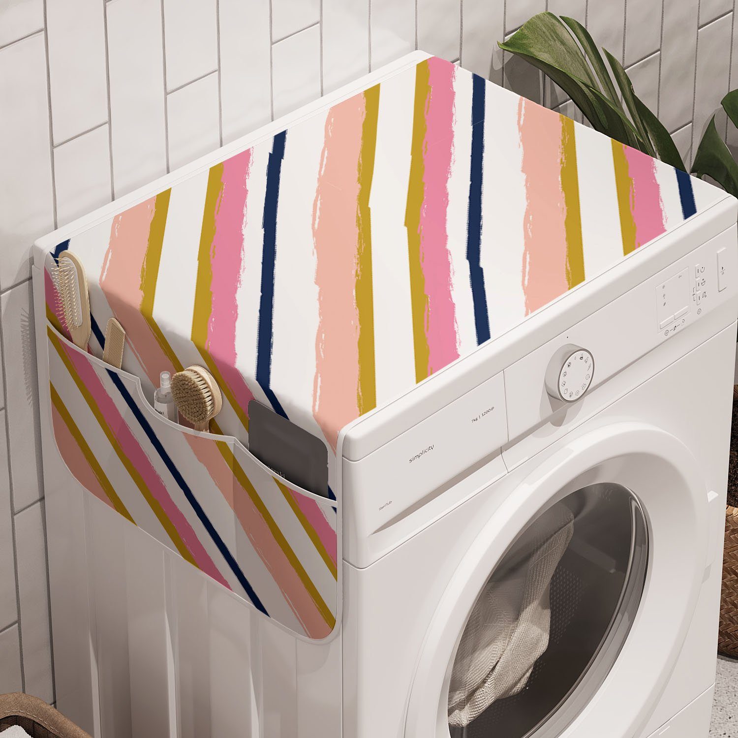 Abakuhaus Badorganizer Anti-Rutsch-Stoffabdeckung für Waschmaschine und Trockner, Streifen Abstrakte weiche Bürste Farbe