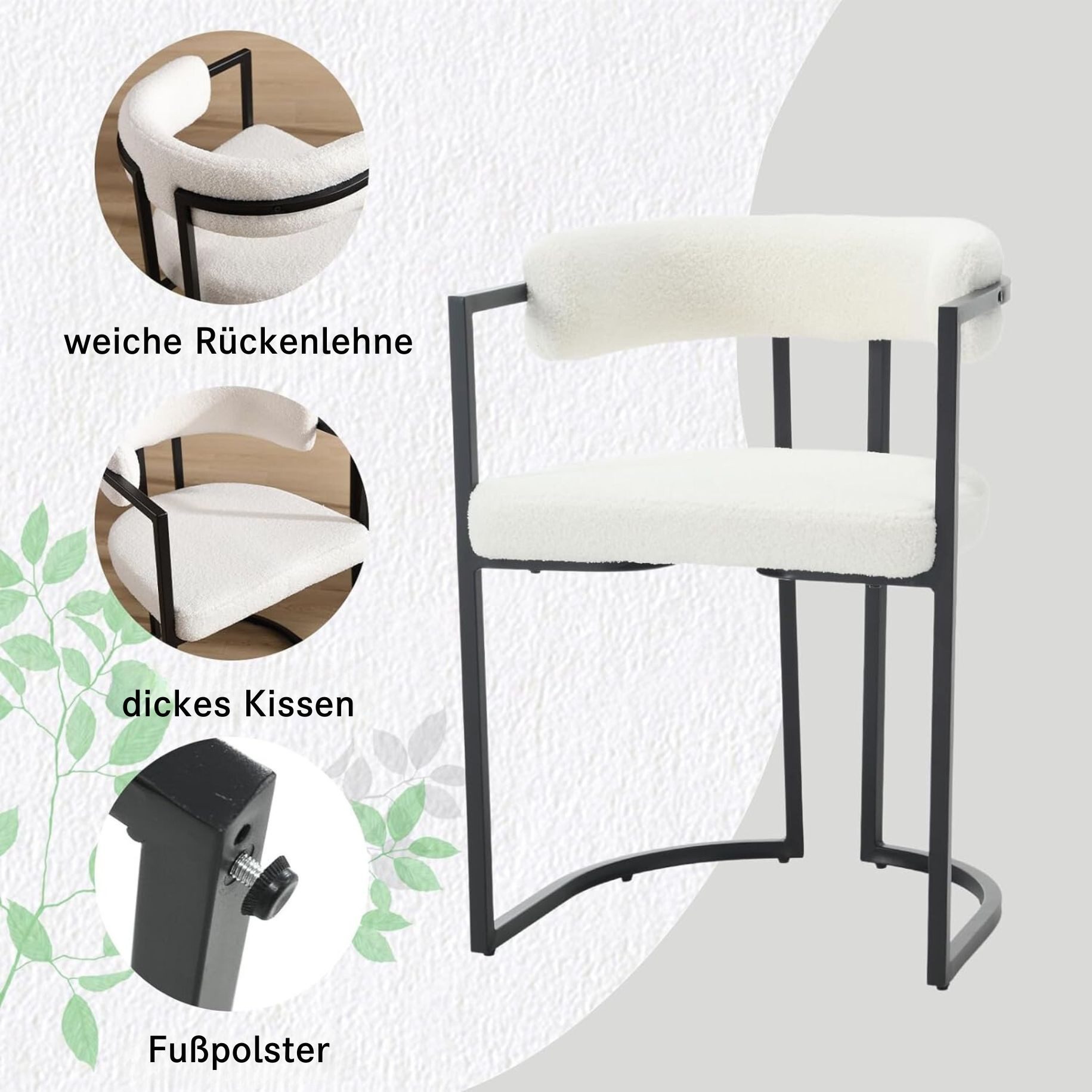 WAHSON OFFICE CHAIRS Esszimmerstuhl 2/4er Set Samt/Kunstleder/Kunstfell-Eckstühle, schwarze Metallbeine (2 St)