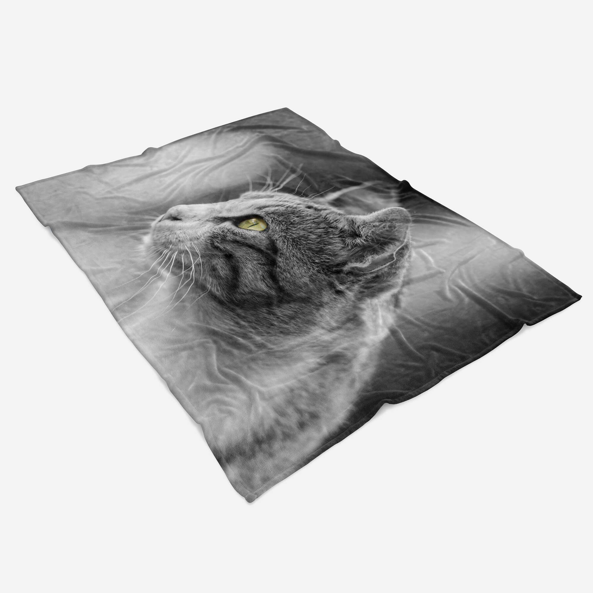 Sinus Art Kuscheldecke Katzenaugen, Handtücher mit (1-St), Tiermotiv Baumwolle-Polyester-Mix Saunatuch Handtuch Katze Handtuch Strandhandtuch