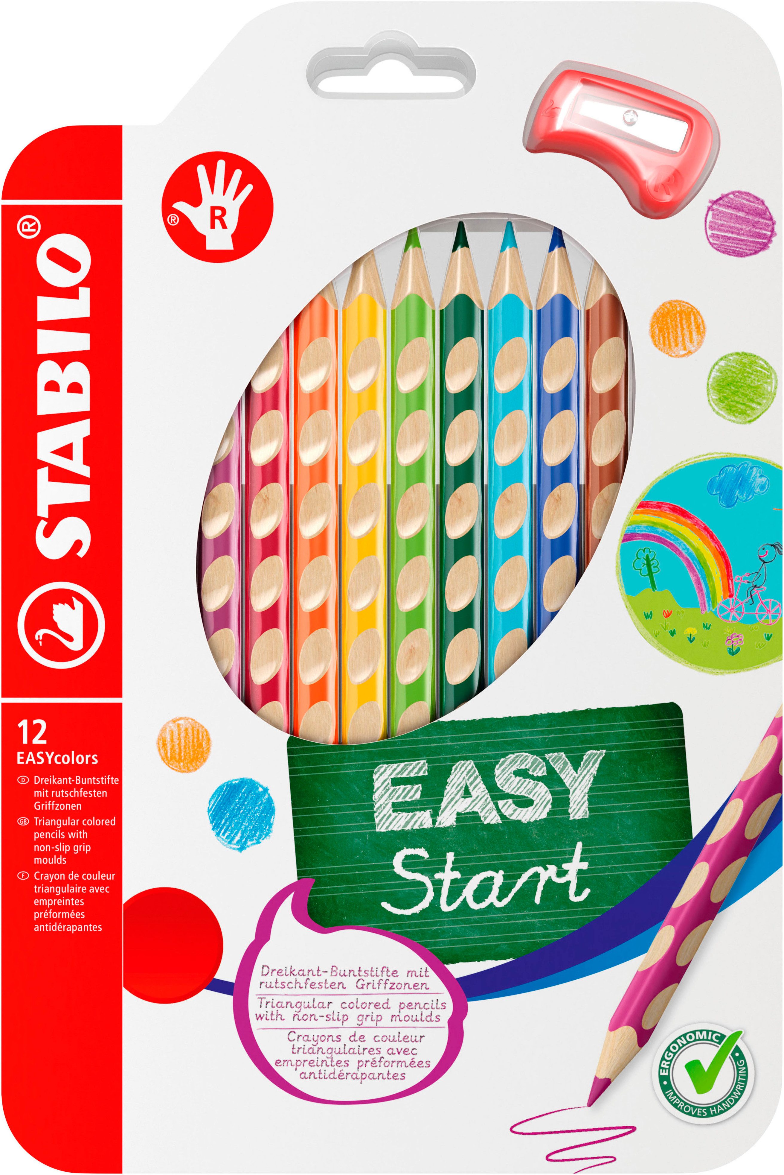 STABILO Buntstift STABILO EASYcolors - 12er Pack mit Spitzer, für Rechtshänder; Made in Germany