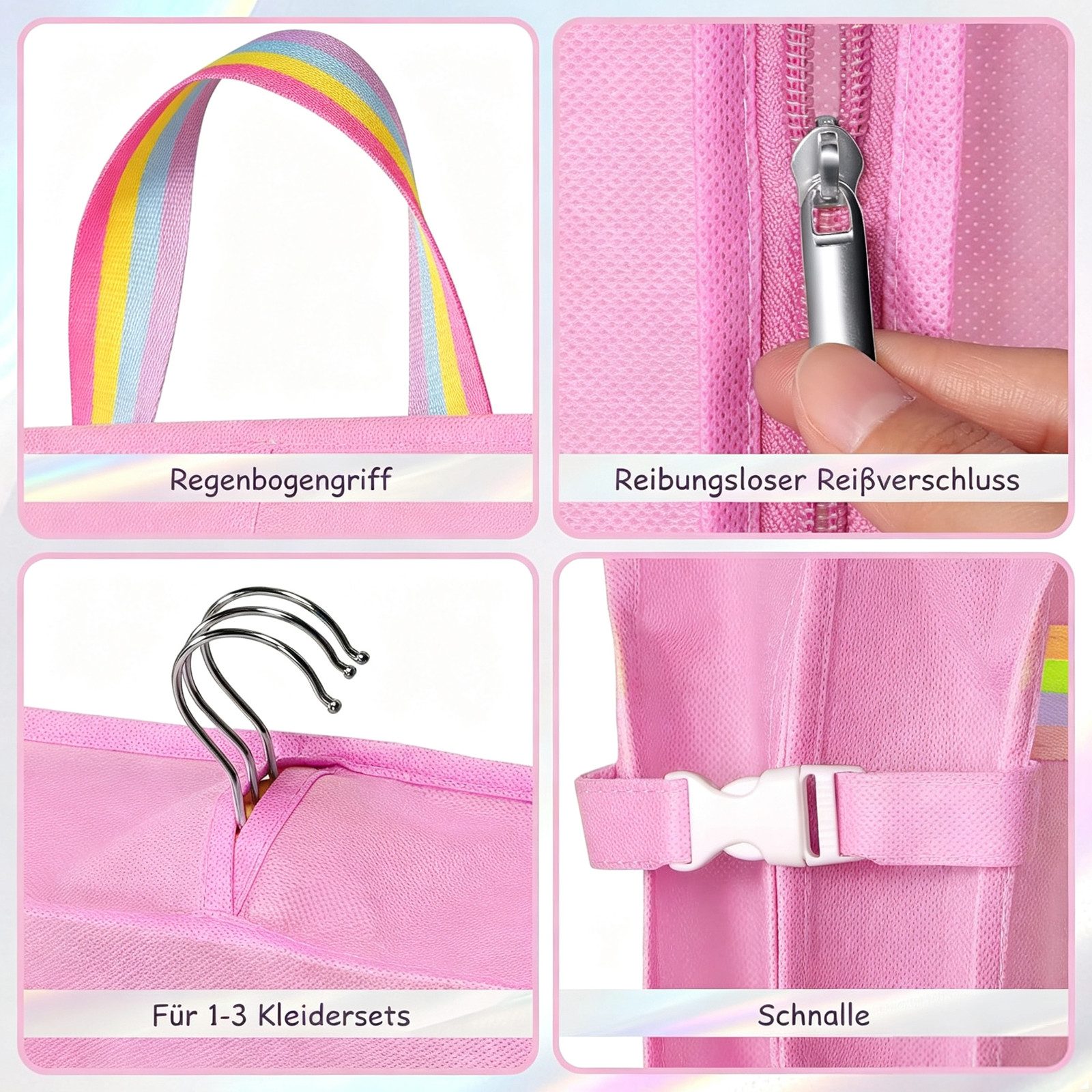 BOOD Kleidersack Rosa Tanz-Kleidersack mit mehreren Fächern für Kinderkleidung (Packung, 1 St., Kleidersack für Tanzbekleidung, Griffe im Regenbogen-Design) Zus – Bild 2 von 5