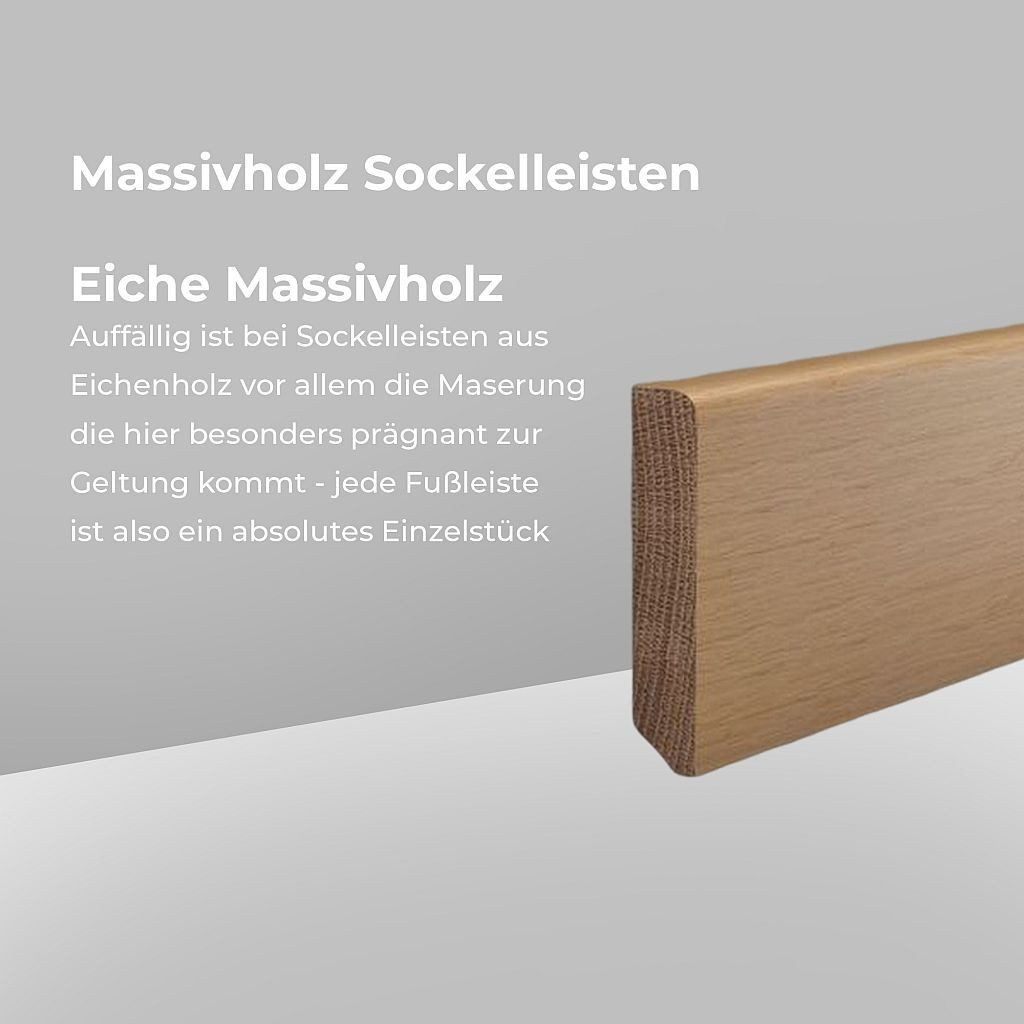 Südbrock Sockelleiste Sockelleiste Eiche 16 x 80 Massivholz Unbehandelt Fußleiste, L: 240 cm, H: 8 cm, 1-St.