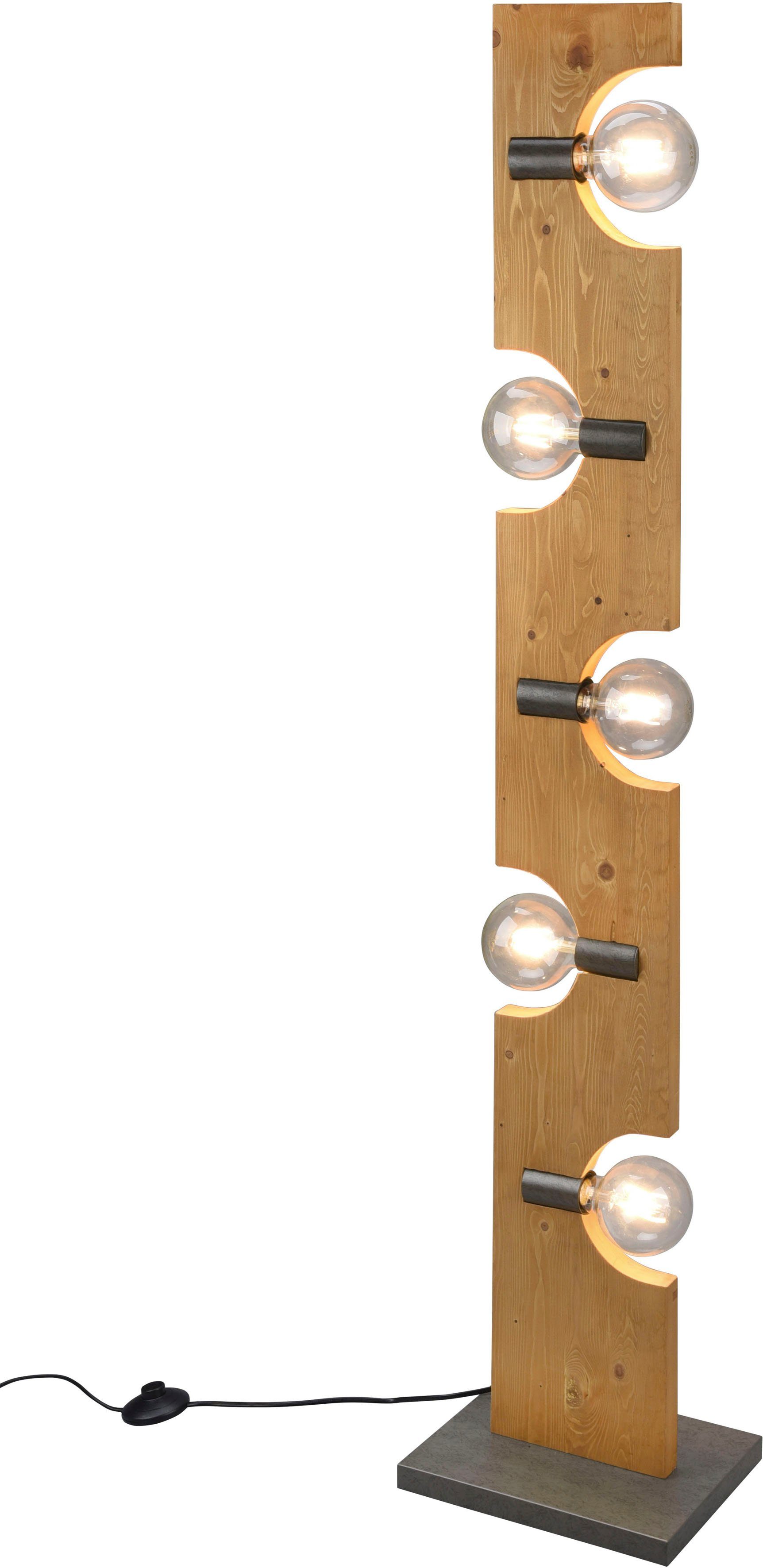 Fussschalter,Holz max Ein-/Ausschalter, kaltweiß, 143cm, warmweiß TRIO Stehlampe exkl Leuchten Stehleuchte - Leuchtmittel, naturbelassen 10W, ohne 5xE27 Tailor,