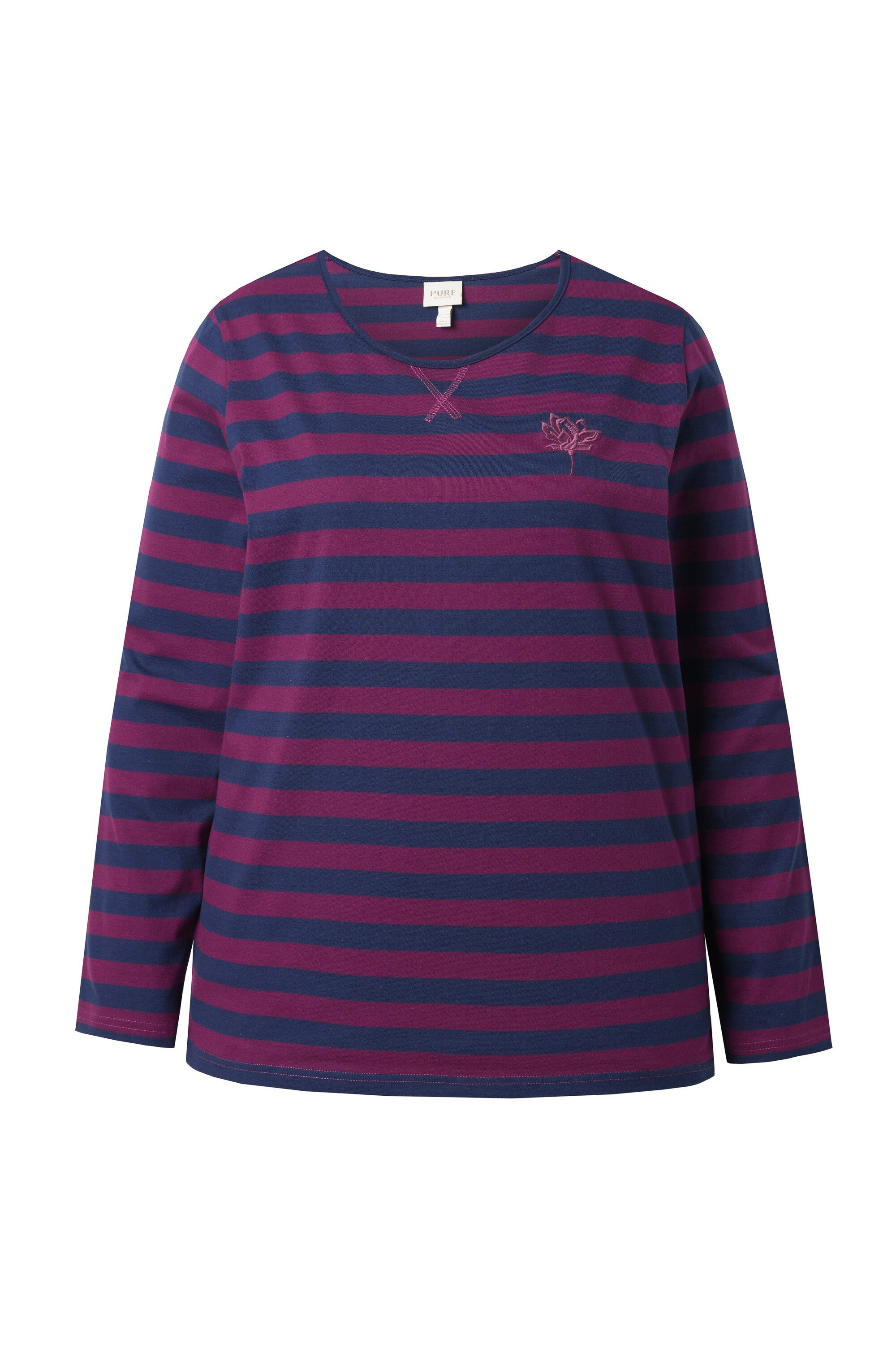 Ulla Popken Longsleeve Shirt Ringel Rundhals Langarm Biobaumwolle günstig online kaufen