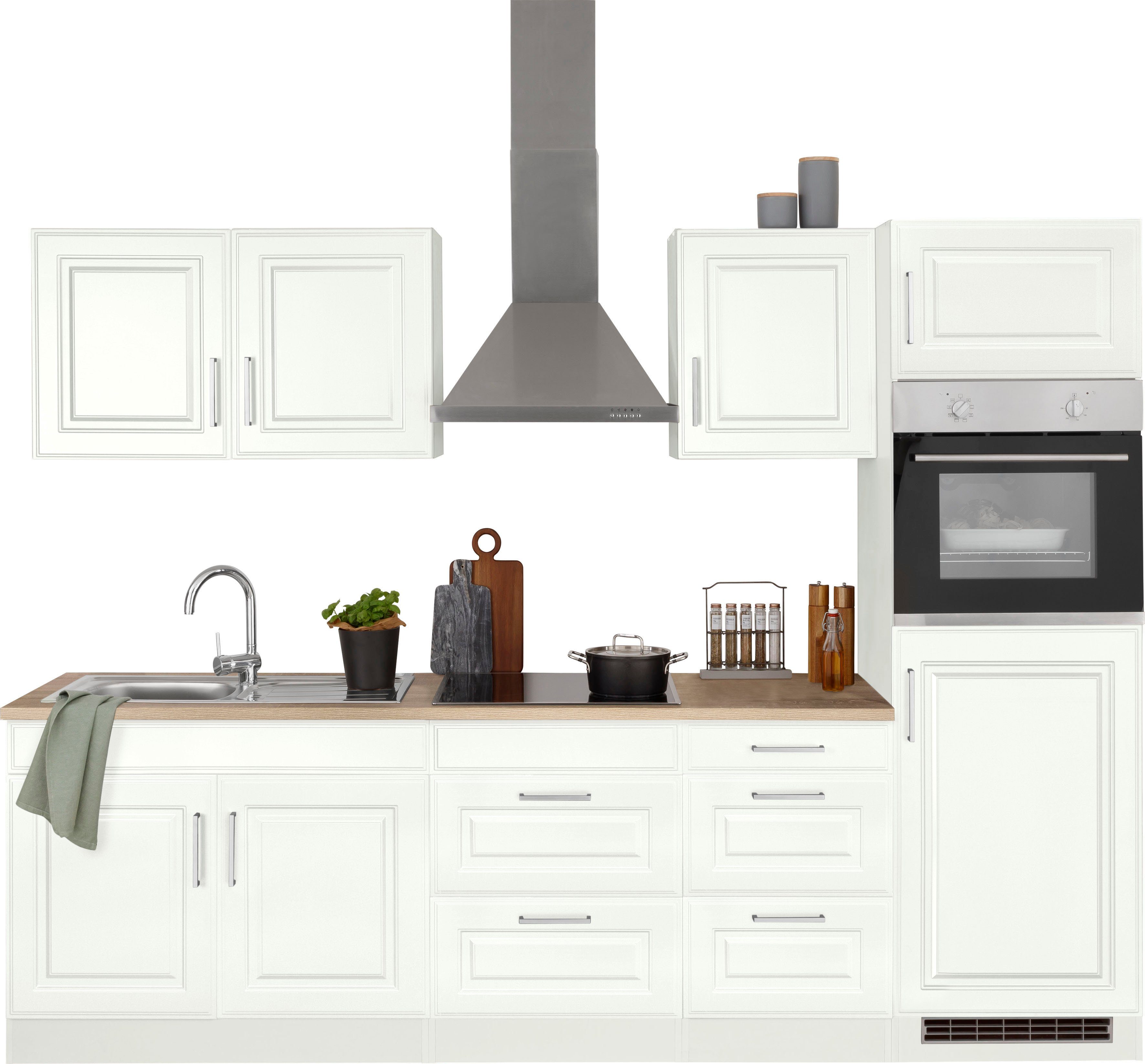 HELD MÖBEL Küchenzeile Stockholm, Breite 270 cm, mit hochwertigen MDF Fronten im Landhaus-Stil weiß
