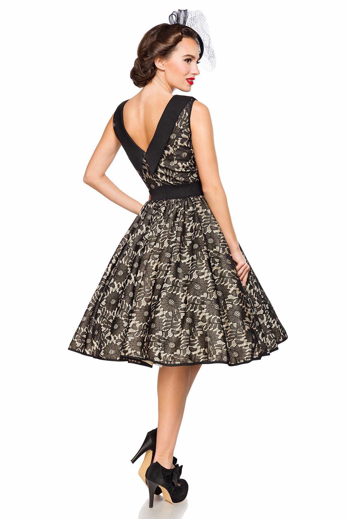 Up 50er Vintage-Spitzenkleid Jahre Kleid Rockabilly Retrokleid Pin A-Linien-Kleid BELSIRA