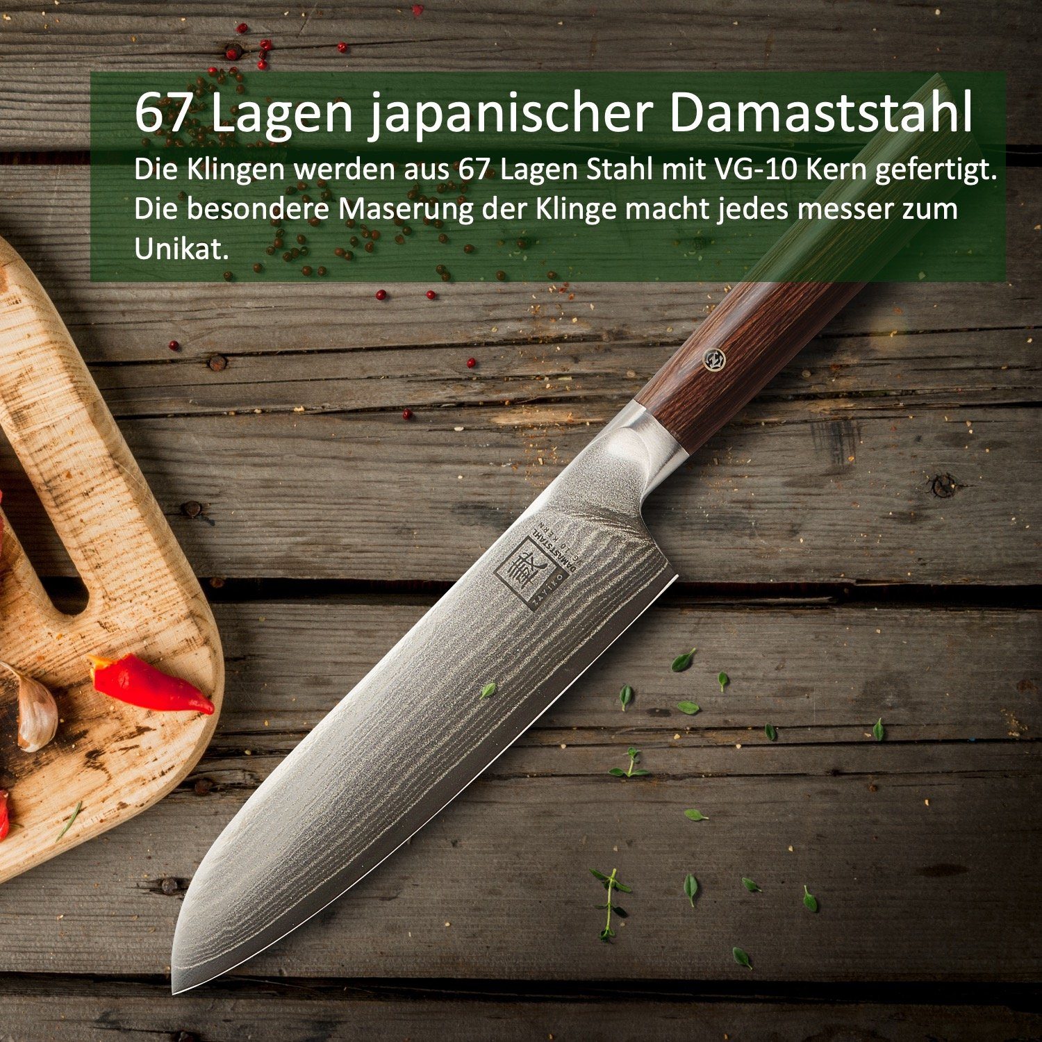 Messer-Set ICHI Kasshoku 3er # Damastmesser-Set Serie ZAYIKO #NI #SAN