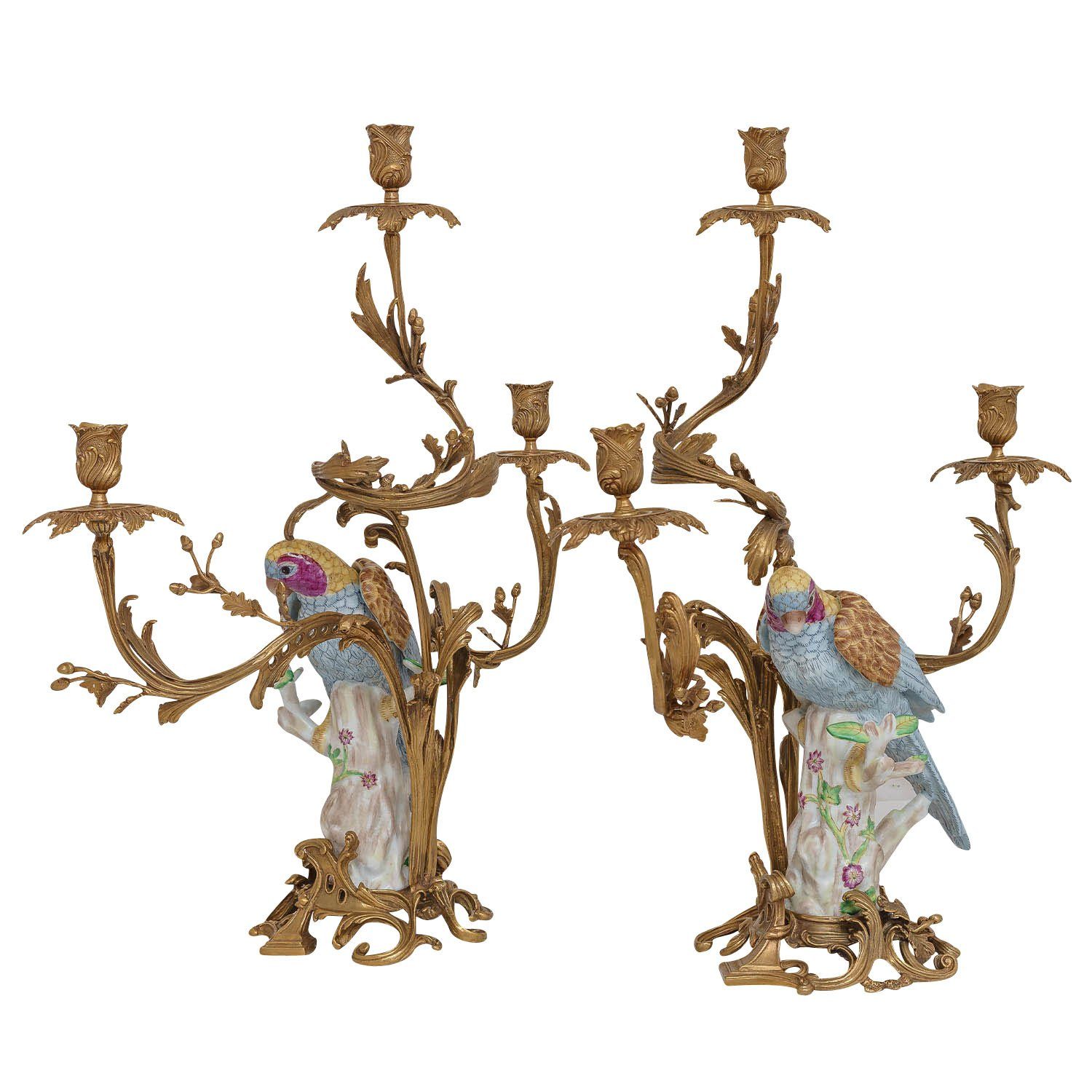 Kerzenständer Kerzenständer Bronze Papagei 2-teilig Aubaho Porzellan Antik Set Kerzenhalter