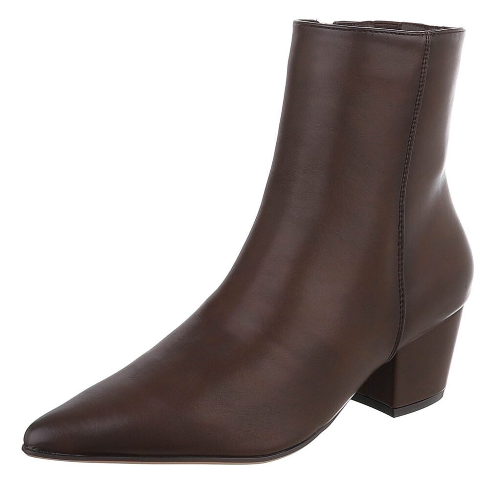 Ital-Design Damen Stiefelette spitz mit Blockabsatz und Reißverschluss Westernstiefelette (91742487) Blockabsatz Stiefeletten in Braun