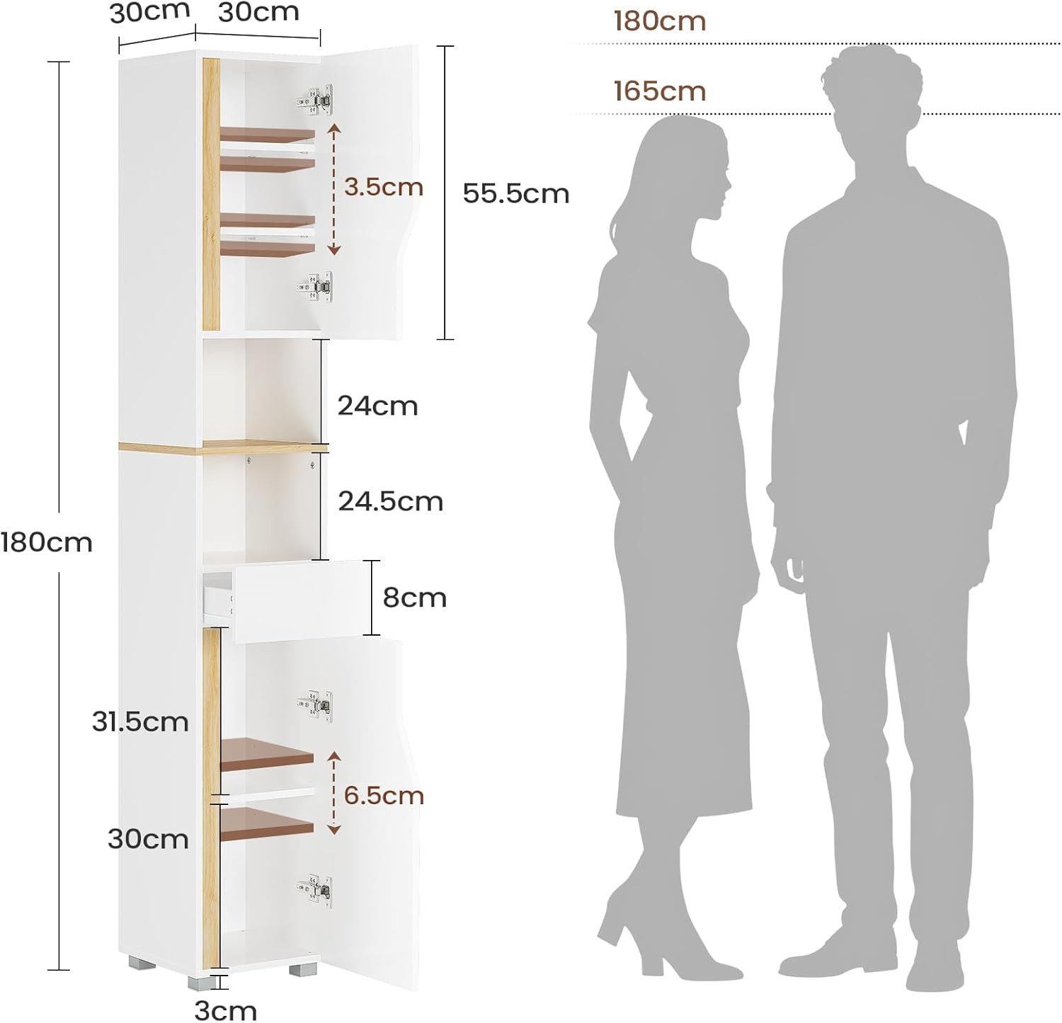 MSMASK Hochschrank Badezimmerschrank mit Schublade, Verstellbare günstig online kaufen