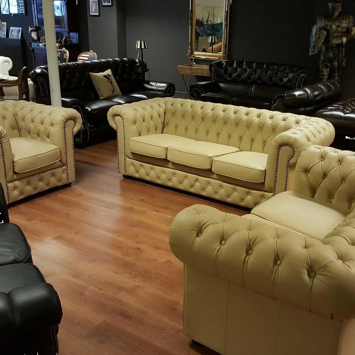 Xlmoebel Chesterfield-Sofa Chesterfield Sofa aus 100% Vollleder in klassischer Optik, Hergestellt in Europa