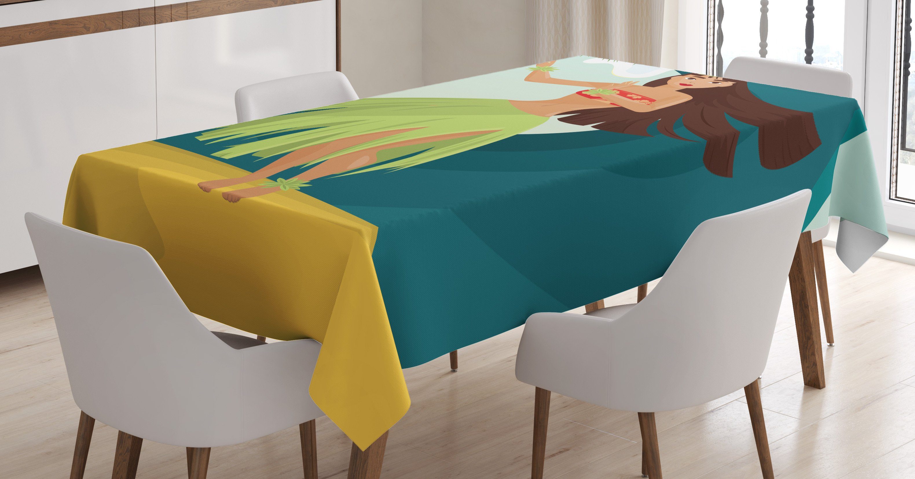 Abakuhaus Tischdecke Farbfest Waschbar Für den Außen Bereich geeignet Klare Farben, Hula Mädchen Aloha Palmen Sommer | Tischdecken