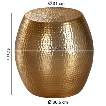 möbelando Beistelltisch Beistelltisch 42 x 42 x 42 cm Aluminium Gold Dekot, Beistelltisch 42 x 42 x 42 cm Aluminium Gold Dekotisch Orientalisch Rund, Designer Ablagetisch Metall Modern, Anstelltisch Schmal, Kleiner Hammerschlag Abstelltisch