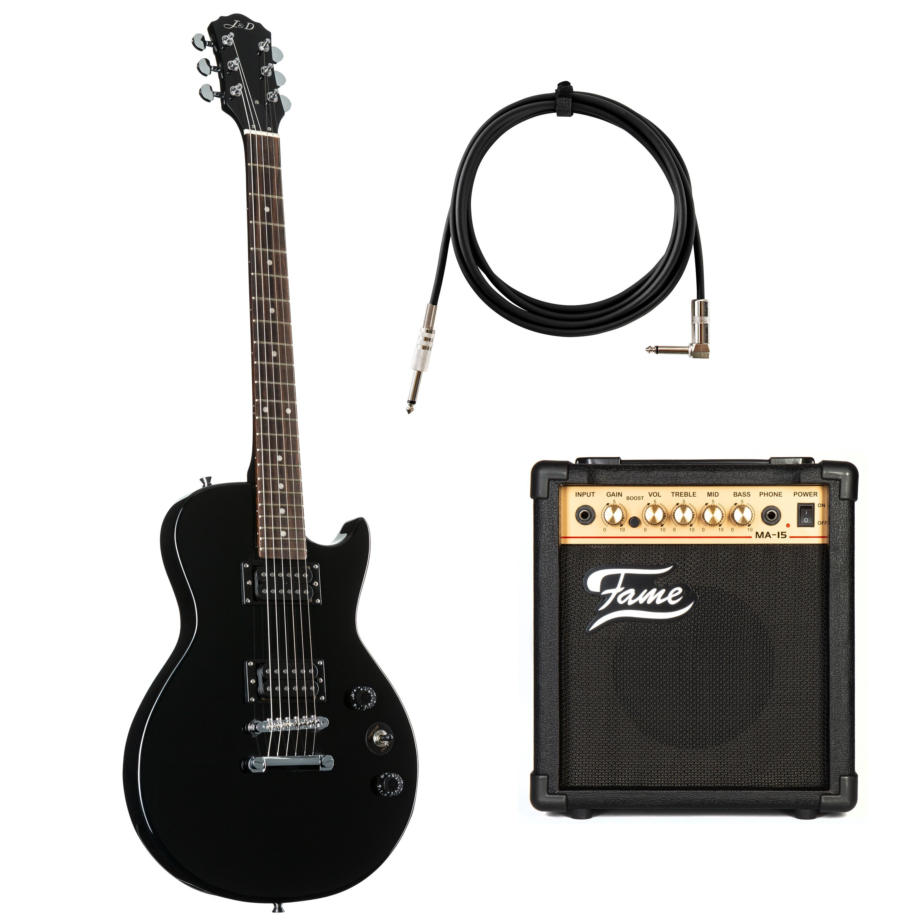 J & D E-Gitarre, E-Gitarren, E-Gitarren-Sets, L80 II BK + MA 15 - E-Gitarren Anfänger Set
