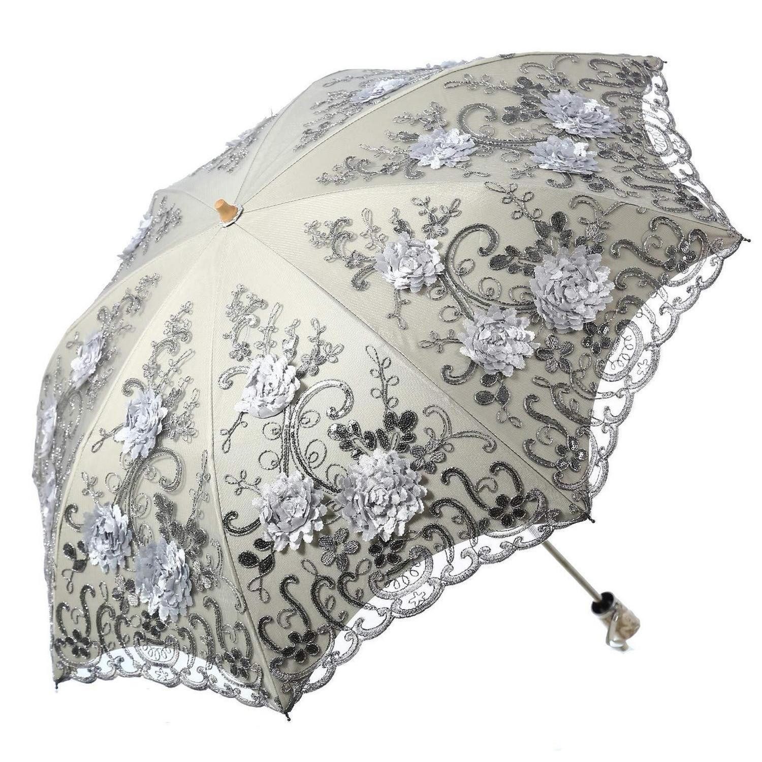 LuxusKollektion Taschenregenschirm Regenschirm/Sonnenschirm Grau Damen Spitze