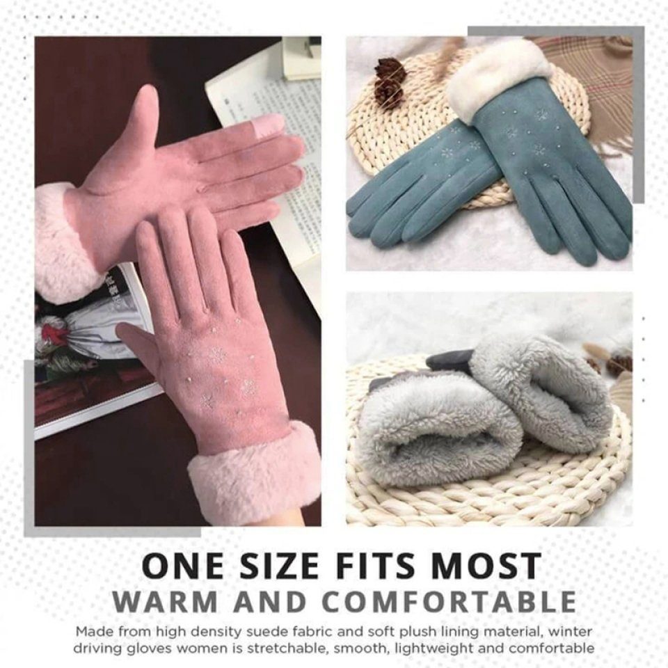khaki Lederhandschuhe Blusmart Schneeflocke Wildleder Berührt Lederhandschuhe Frauen Wärmende Hand Handschuhe