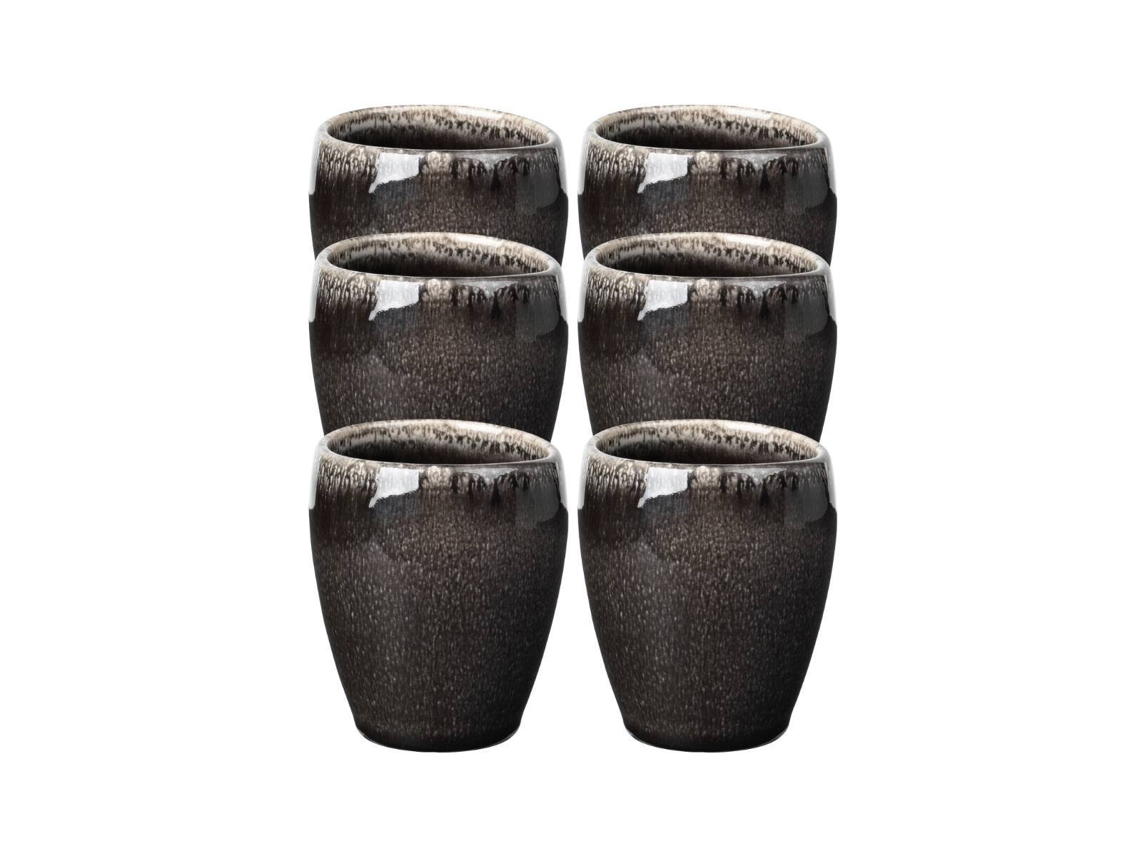 Broste Copenhagen Geschirr-Set NORDIC COAL Espresso Becher ohne Henkel 0,1 l 6tlg, Steingut