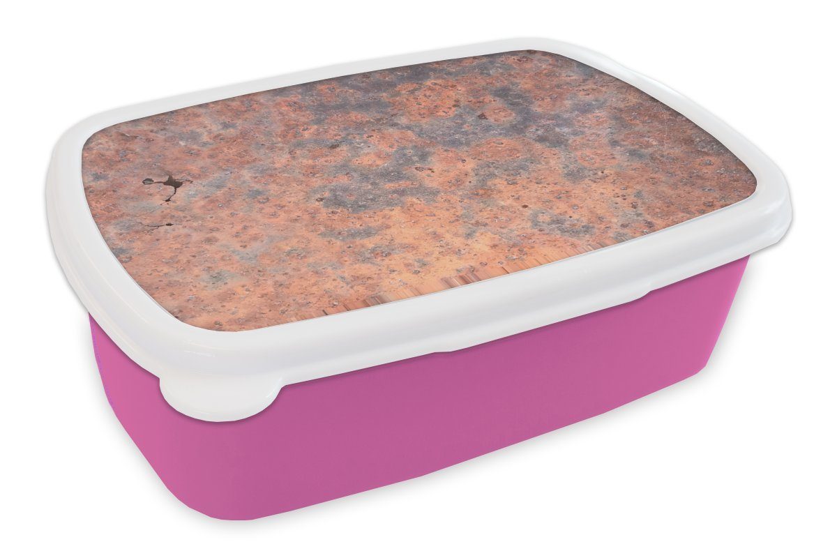 MuchoWow Lunchbox Rost - Verwittert - Metall, Kunststoff, (2-tlg), Brotbox für Erwachsene, Brotdose Kinder, Snackbox, Mädchen, Kunststoff rosa