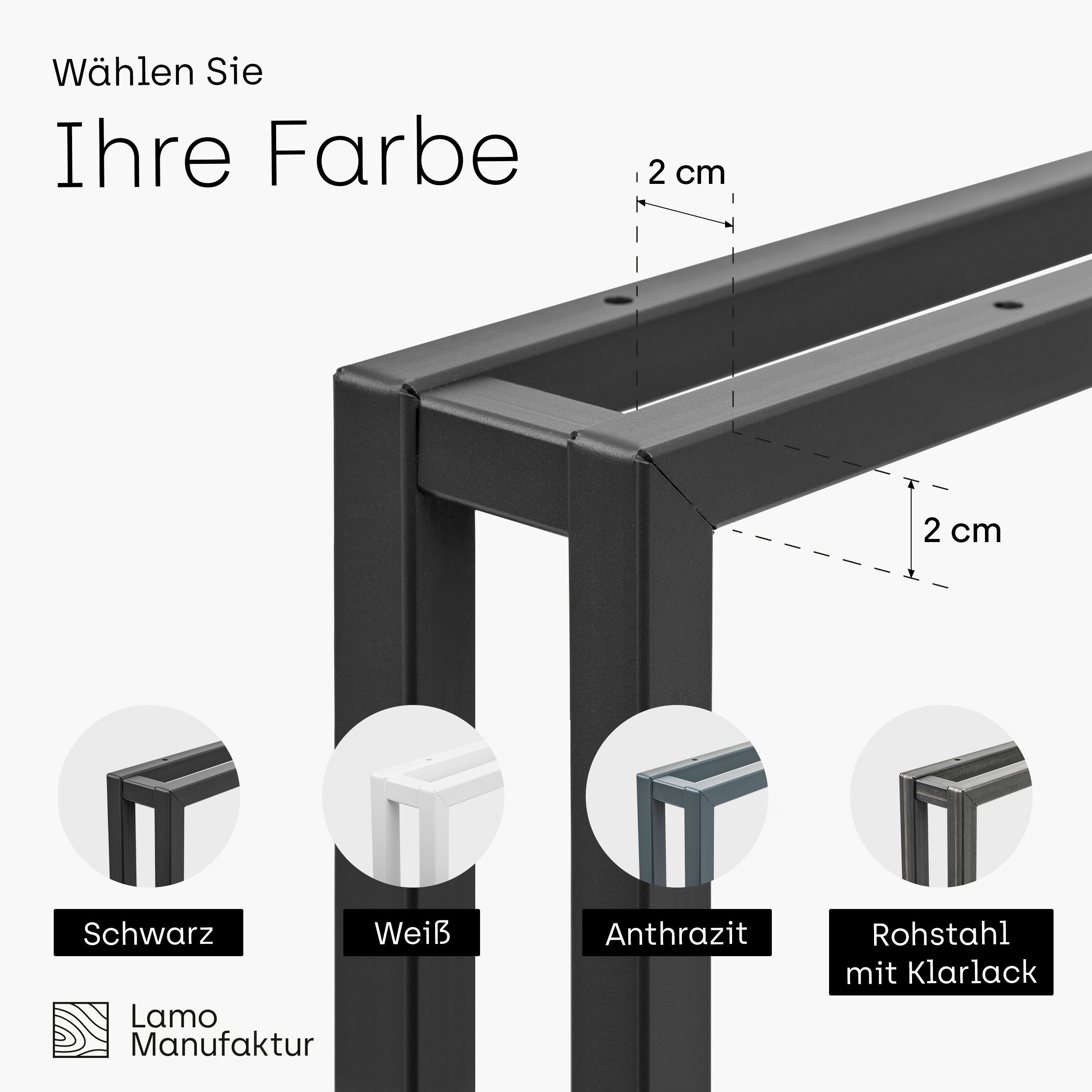 LAMO Manufaktur Tischgestell Frame Tischbeine (SET, 2er-Set Tischkufen), Industriestahl pulverbeschichtet