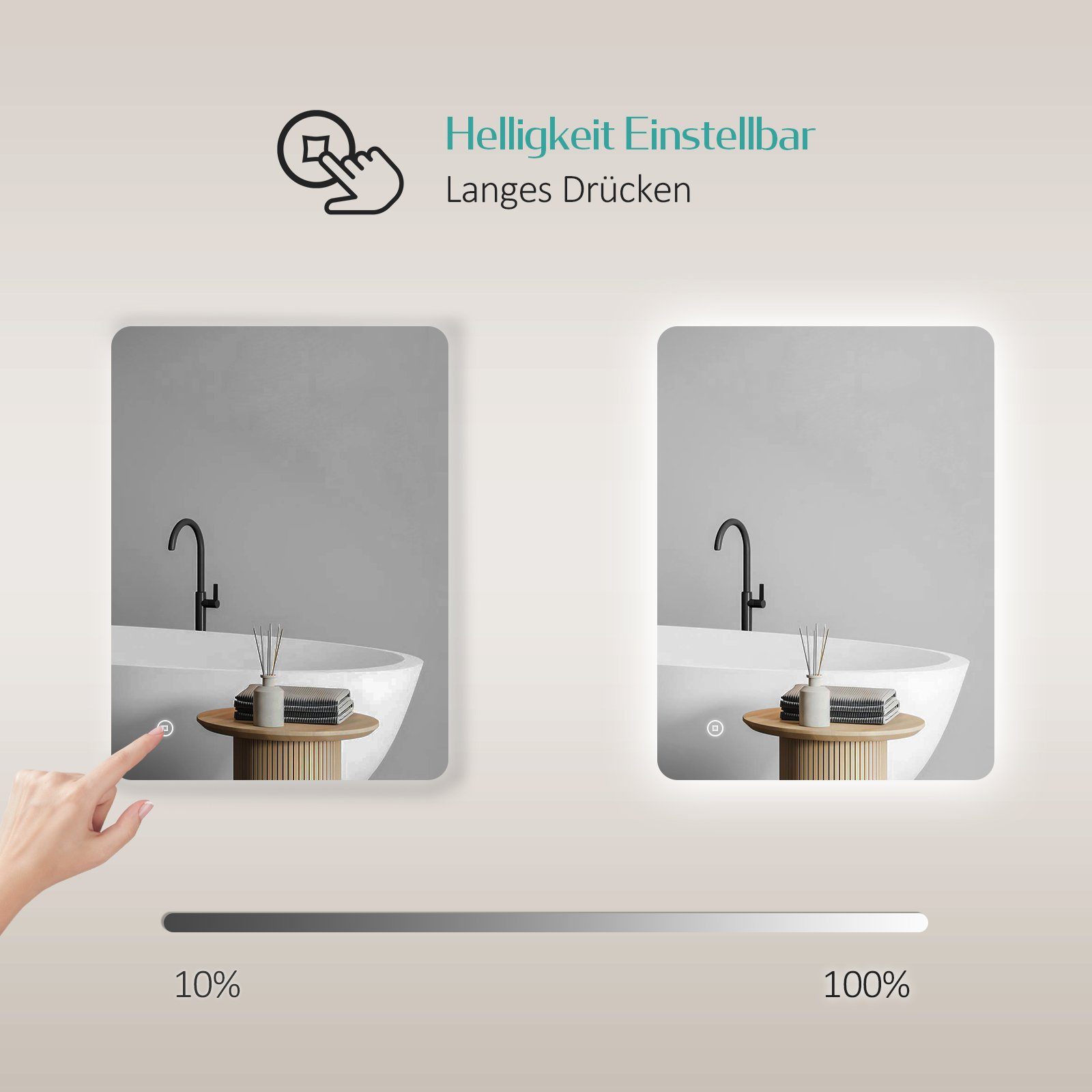 EMKE Wandspiegel EMKE Badspiegel Touch-Schalter mit und Beleuchtung LED Badspiegel Rahmenloser Badezimmerspiegel, Antibeschlag mit