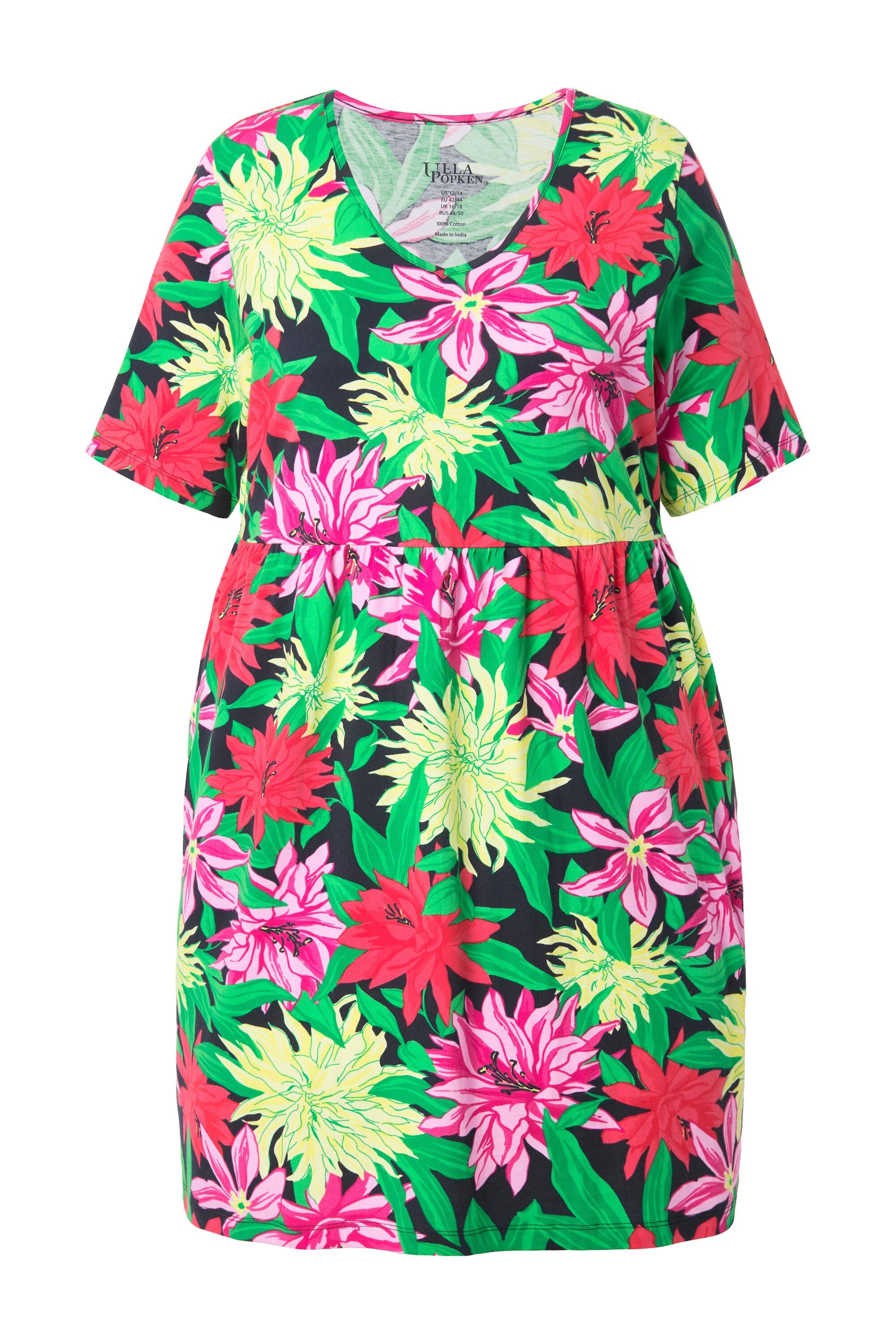 Ulla Popken Longshirt Longshirt Blüten A-Linie V-Ausschnitt Halbarm