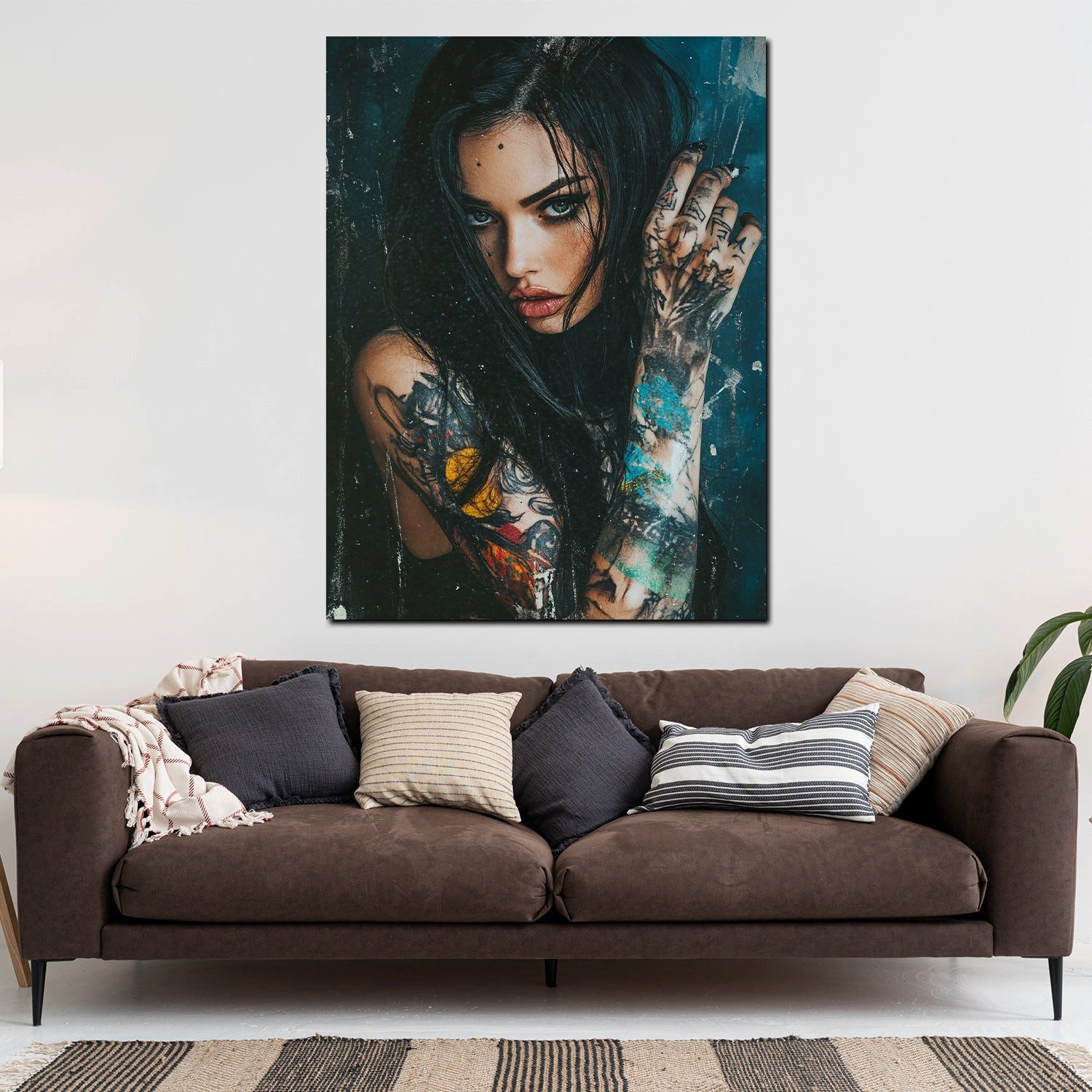 Artedinoi Leinwandbild Frau mit Tattoos intensiv geheimnisvoll modern Leinwandbild Wandbild X, Frau mit Tattoos, geheimnisvoll