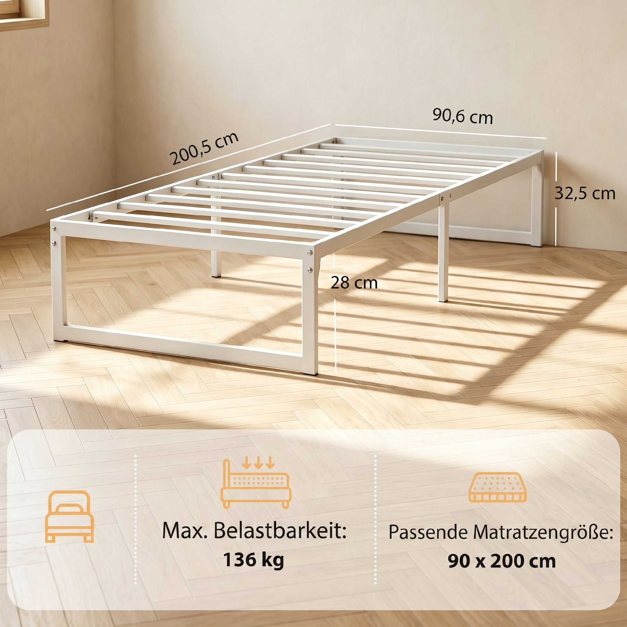 HOMCOM Bettgestell Bett Bettrahmen mit praktischem Stauraum (Set, 2-tlg., Bettgestell mit Aufbauanleitung), ohne Kopfteil, viel Stauraum, schnelle Montage