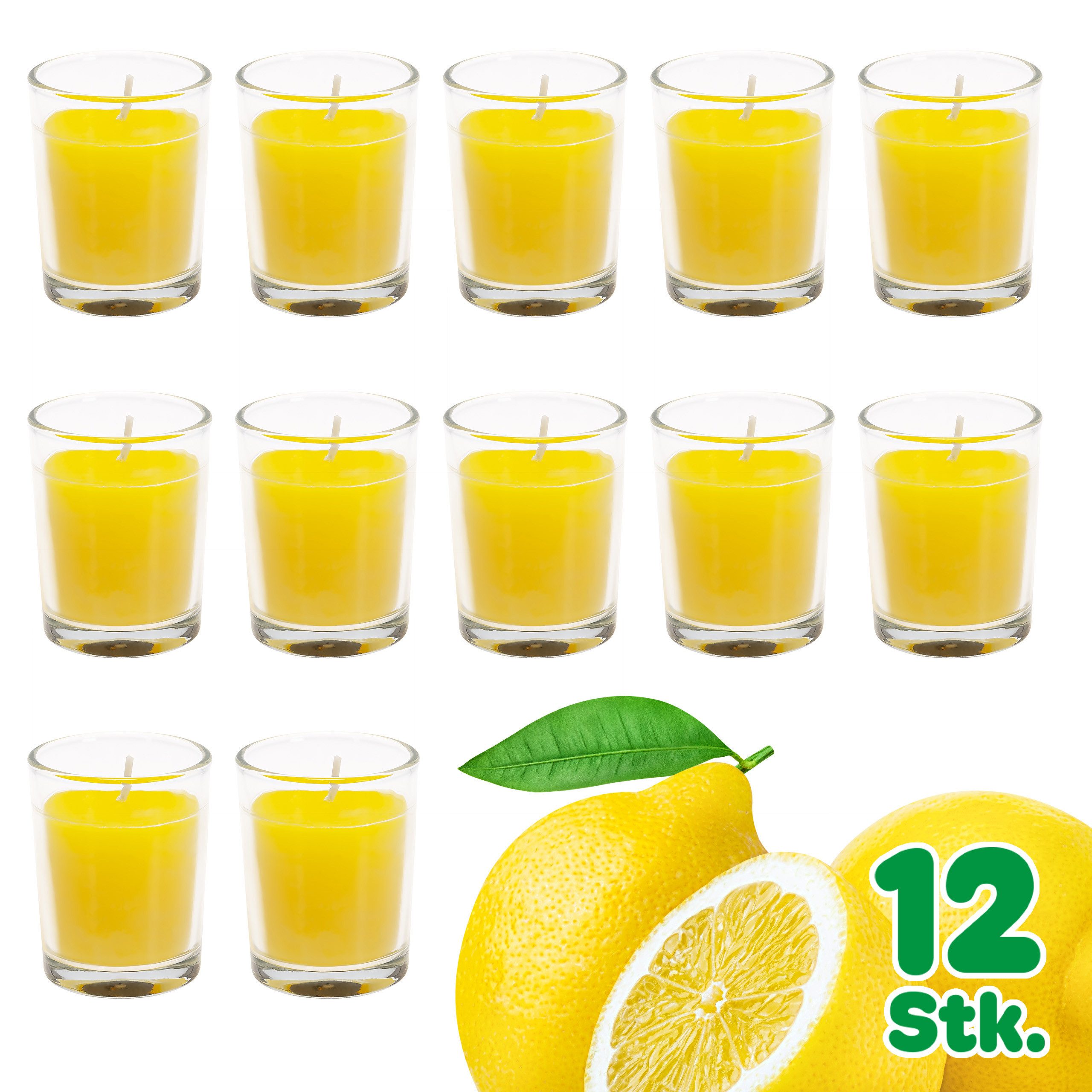IC Gardenworld Duftkerze Citronella Kerze im Glas, ca. Ø 5 x 6,2 cm, 6 Stunden Brenndauer (12-tlg), Deko Duftkerze mit Zitronenduft