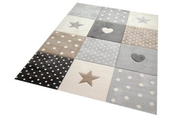 Kinderteppich Kinderzimmer Teppich Spielteppich Herz Stern Punkte Design braun beige grau, Teppich-Traum, rechteckig, Höhe: 13 mm