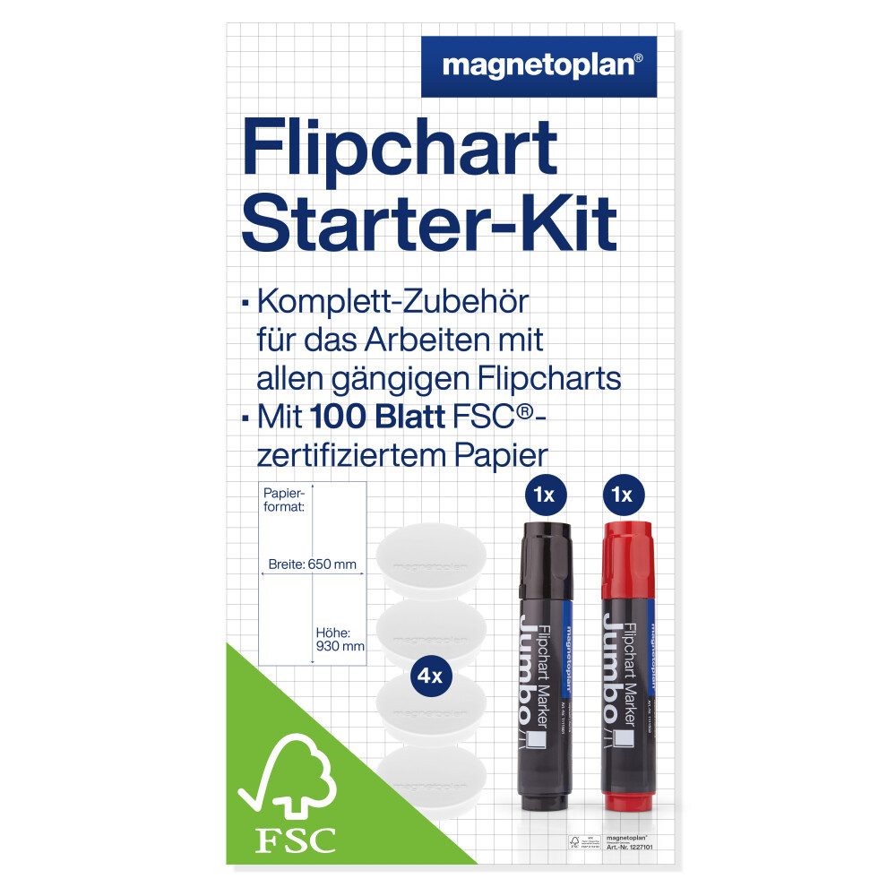 magnetoplan® Anzeigetafel Flipchart Starterset - 5xFlipchartpapier - 5 Blöcke á 20 Blatt- 2xFlip (1-St)
