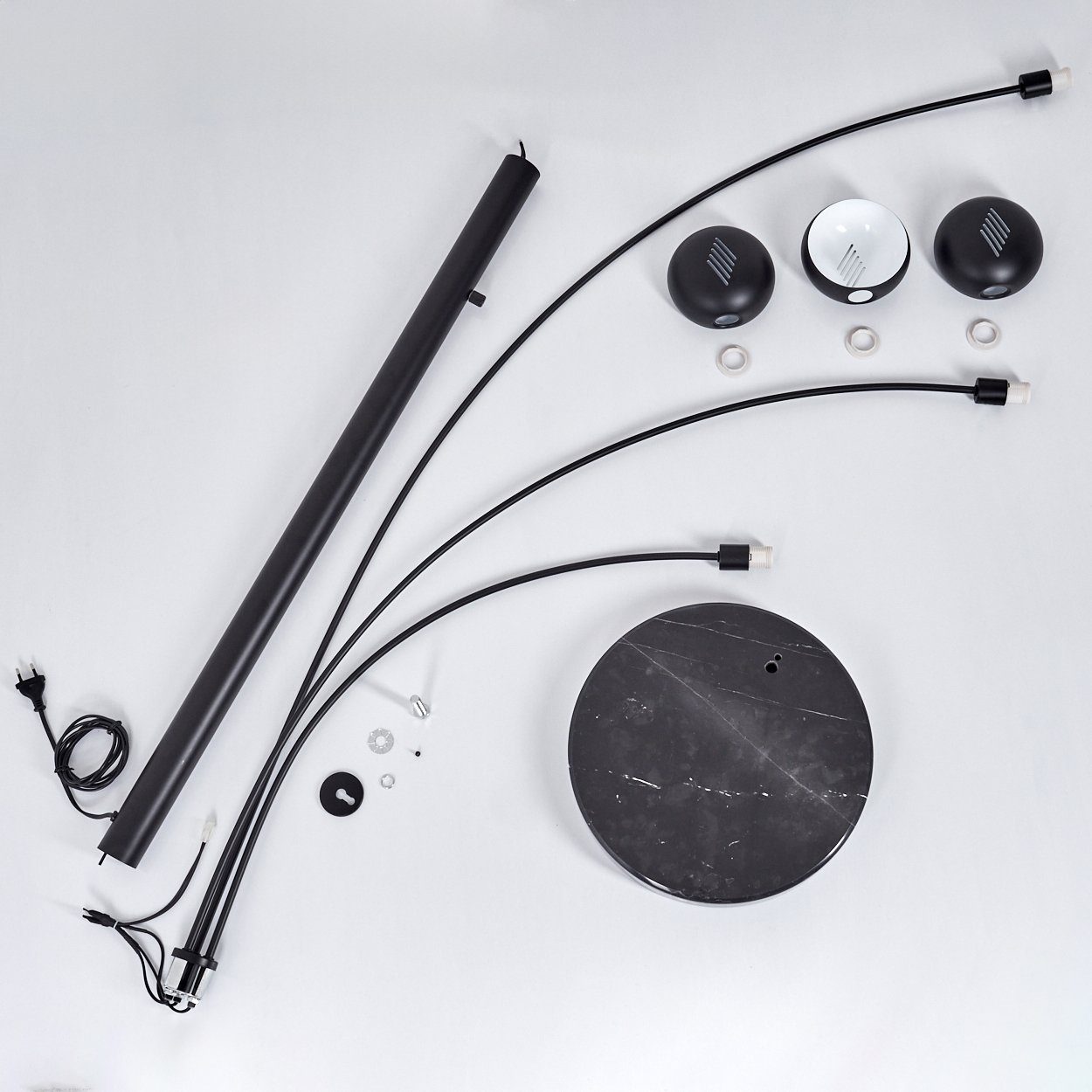hofstein Stehlampe Stehlampe aus Metall/Glas in Schwarz/Weiß, ohne Leuchtmittel, verstellbare Schirme, An-/Ausschalter,240cm, 3 xE14, ohne Leuchtmitte – Bild 5 von 5
