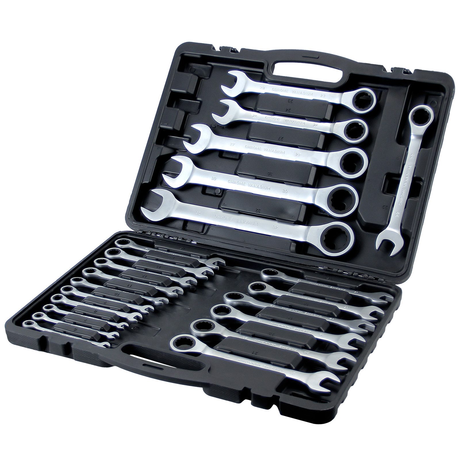 Walter Stahl Germany control Ringschlüssel 22-tlg. Ratschenschlüssel-Sets, 6-32mm (Set, 22 St., 22-teiliger Ratschenschlüssel-Sets), 72-Zahn-Zahnradantrieb, 5°Schwenkbereich