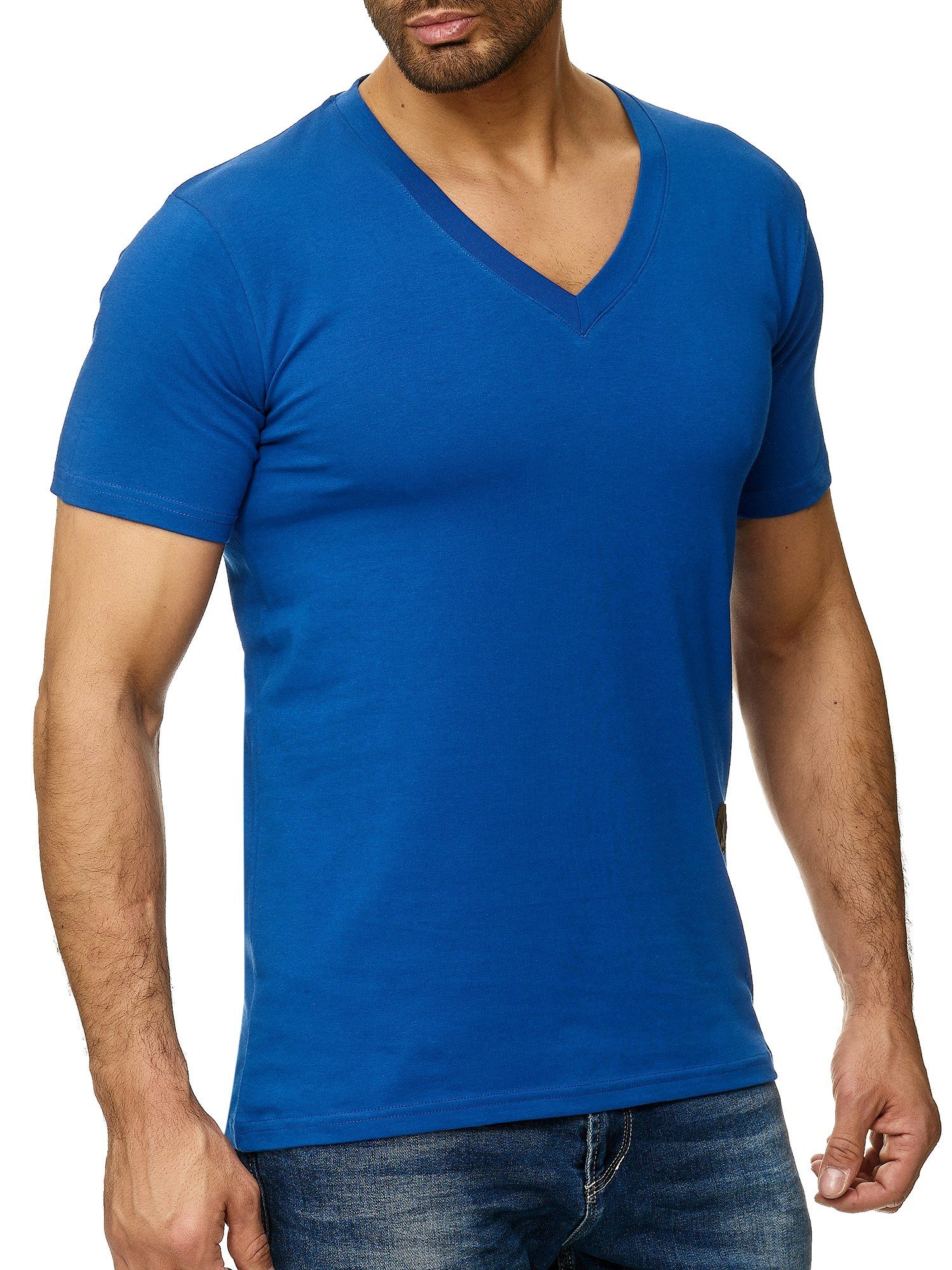 OneRedox T-Shirt 1308C (Shirt Polo Fitness Blau Royal Casual 1-tlg) Kurzarmshirt Tee, Freizeit