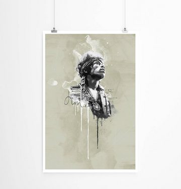 Sinus Art Leinwandbild Jimi Hendrix II 90x60cm Paul Sinus Art Splash Art Wandbild als Poster ohne Rahmen gerollt