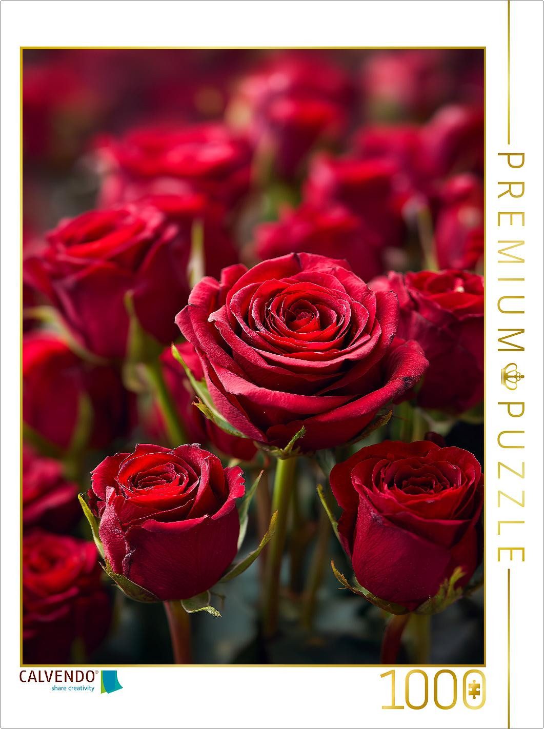 CALVENDO Puzzle CALVENDO Puzzle Rote Rosen in voller Blüte, 1000 Teile Lege-Größe 64, 1000 Puzzleteile