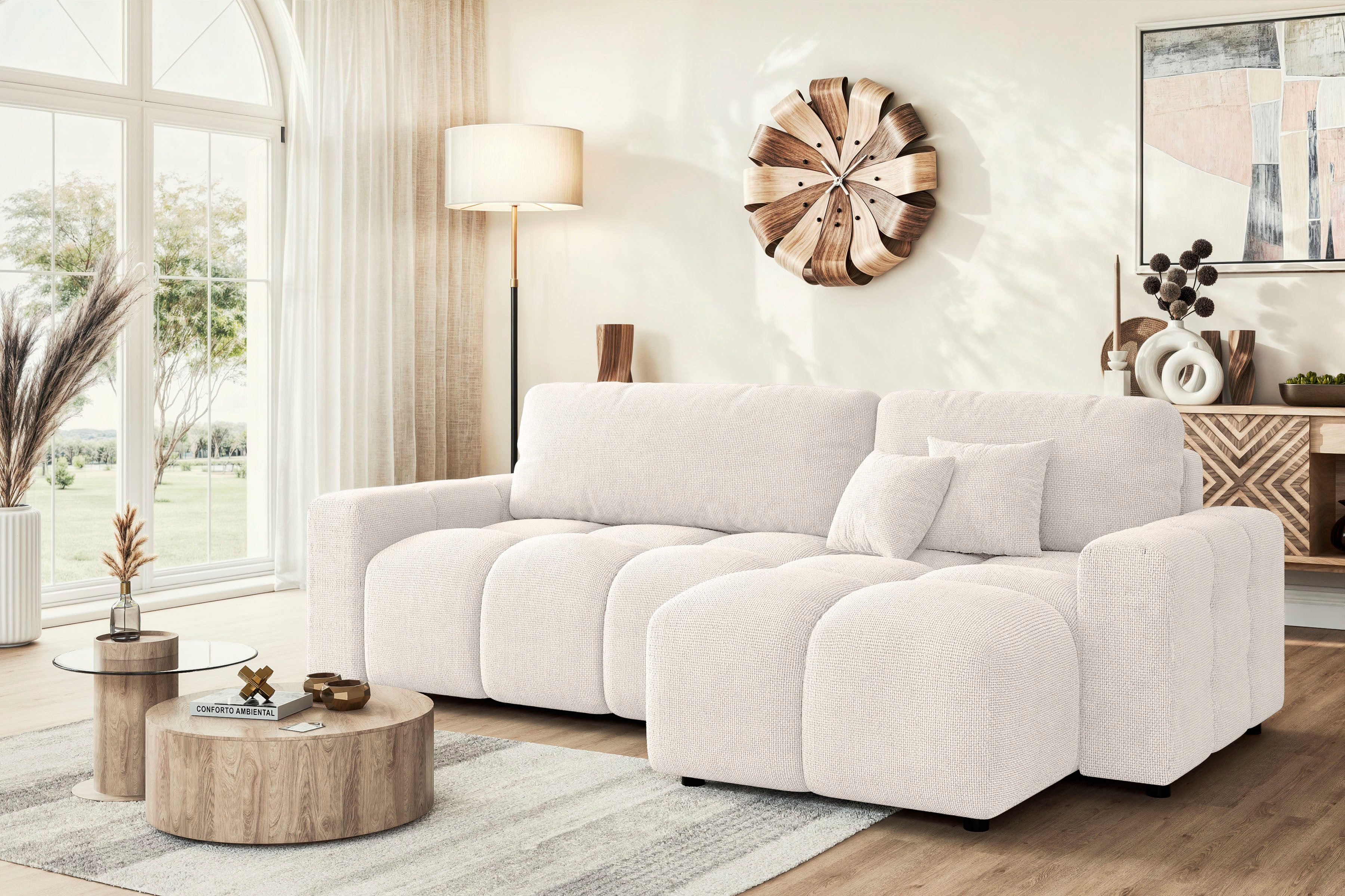 Home affaire Ecksofa FELICI, Schlafsofa 233cm, L-Form mit Recamiere beidseitig montierbar, Designsofa mit Bettfunktion und Bettkasten, Maße B/T/H: 233/142/88 cm