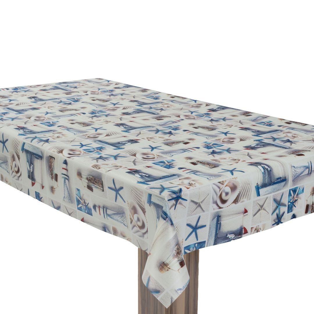 laro Tischdecke Wachstuchtischdecke Seestern Patchwork Blau PVC Eckig