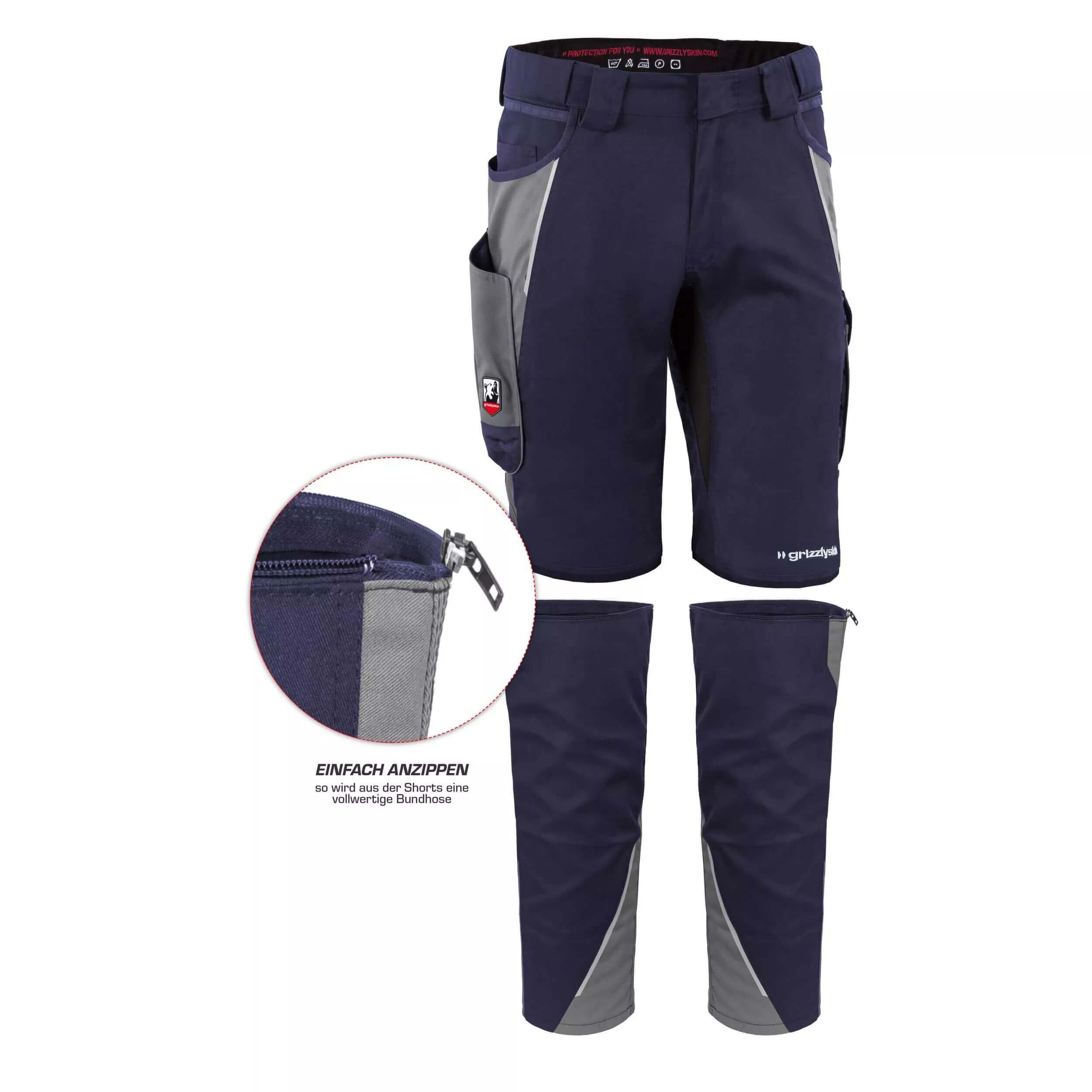 QUALITEX HIGH QUALITY WORKWEAR Arbeitsbundhose ZIP-ON-BUNDLE IRON Shorts + Beinlinge aus Lyocell, Cordura & Stretch (2-tlg) modern kurze Arbeitshose - 13 Taschen - Strapazierfähig - Atmungsaktiv