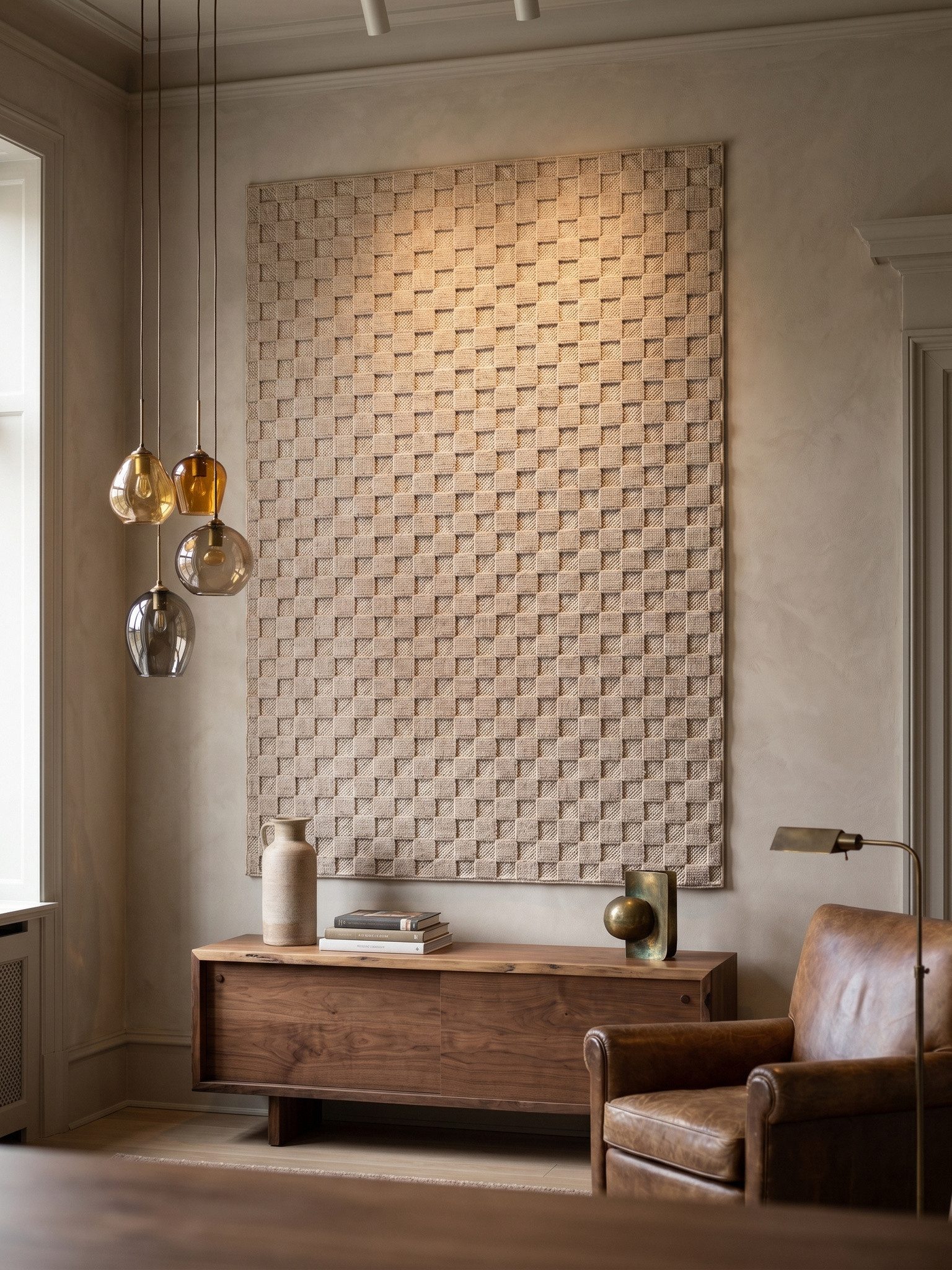 KADIMA DESIGN Teppich LANGAU Flachgewebe Schachbrett Grafisch Modern Wohnzimmer Waschbar, Läufer, Höhe: 7 mm, Beige, 60x110 cm, Saugroboter OEKO-TEX Fußbodenheizung Strapazierfähig