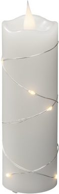 KONSTSMIDE LED-Kerze Weihnachtsdeko (1-tlg), LED Echtwachskerze weiß, mit 3D Flamme und silberfb. Draht umwickelt