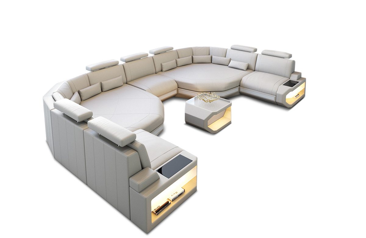 Sofa Dreams Wohnlandschaft Leder Couch Asti Sofa, Couch, XXL U Form Ledersofa mit LED, Designersofa