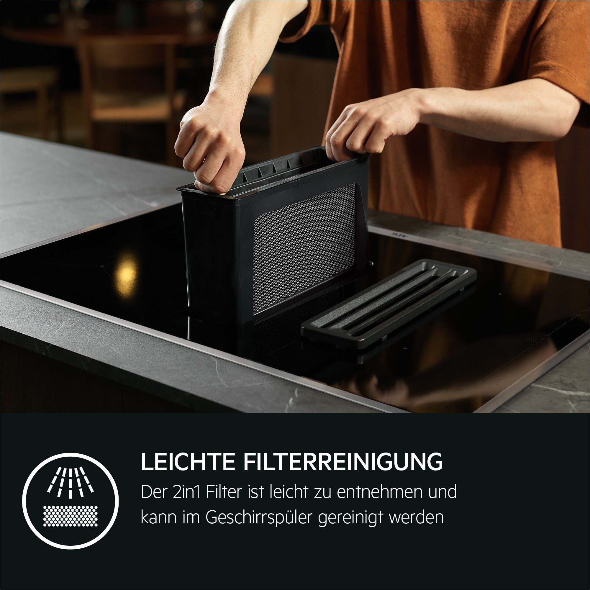 AEG Kochfeld mit Dunstabzug COLI84COXB, vier Kochzonen mit unterschiedlichen Durchmessern, mit Timer-Funktion