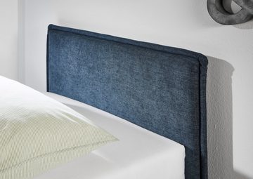 Einzelbett FUN, 120 x 200 cm, Dunkelblau, Stoff, Bettkasten, mit Lattenrost, Polsterkopfteil, USB-Port