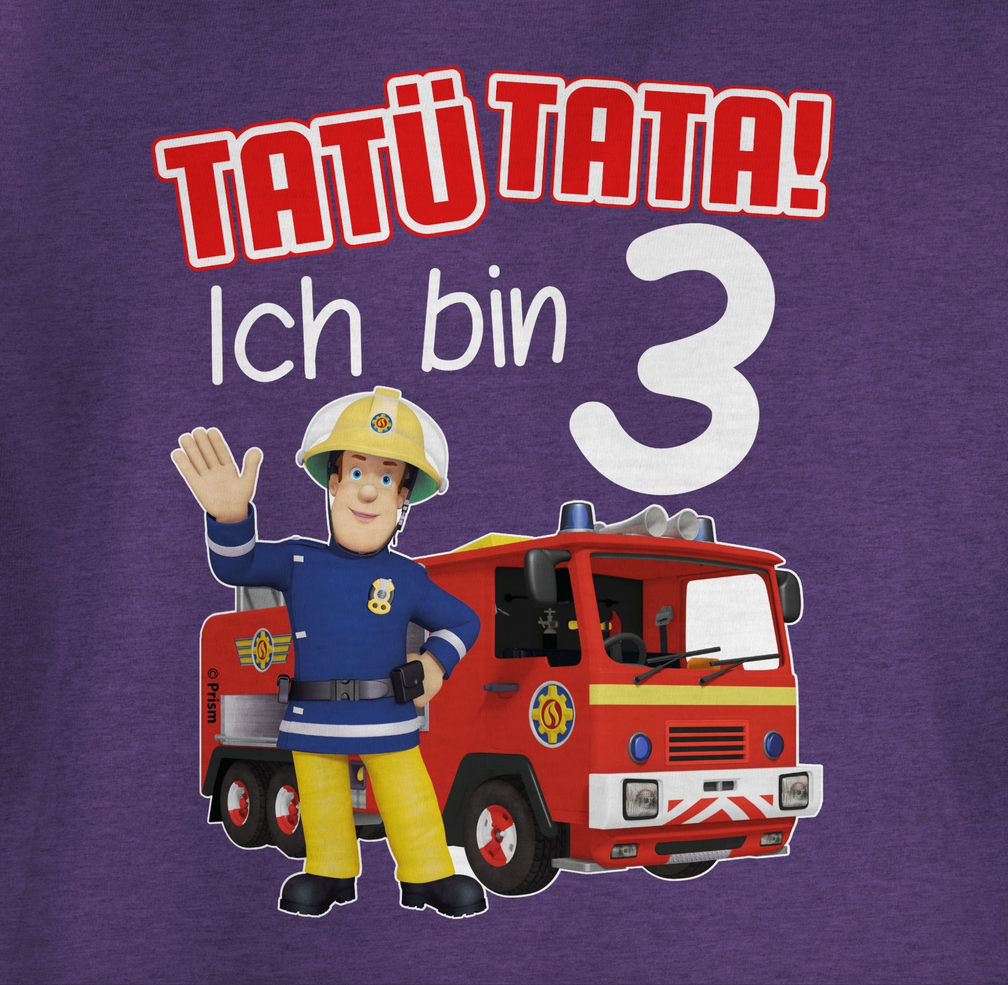 Ich Sam 2 Tatü bin Shirtracer Lila T-Shirt 3 Feuerwehrmann Geburtstag Mädchen Tata! Meliert