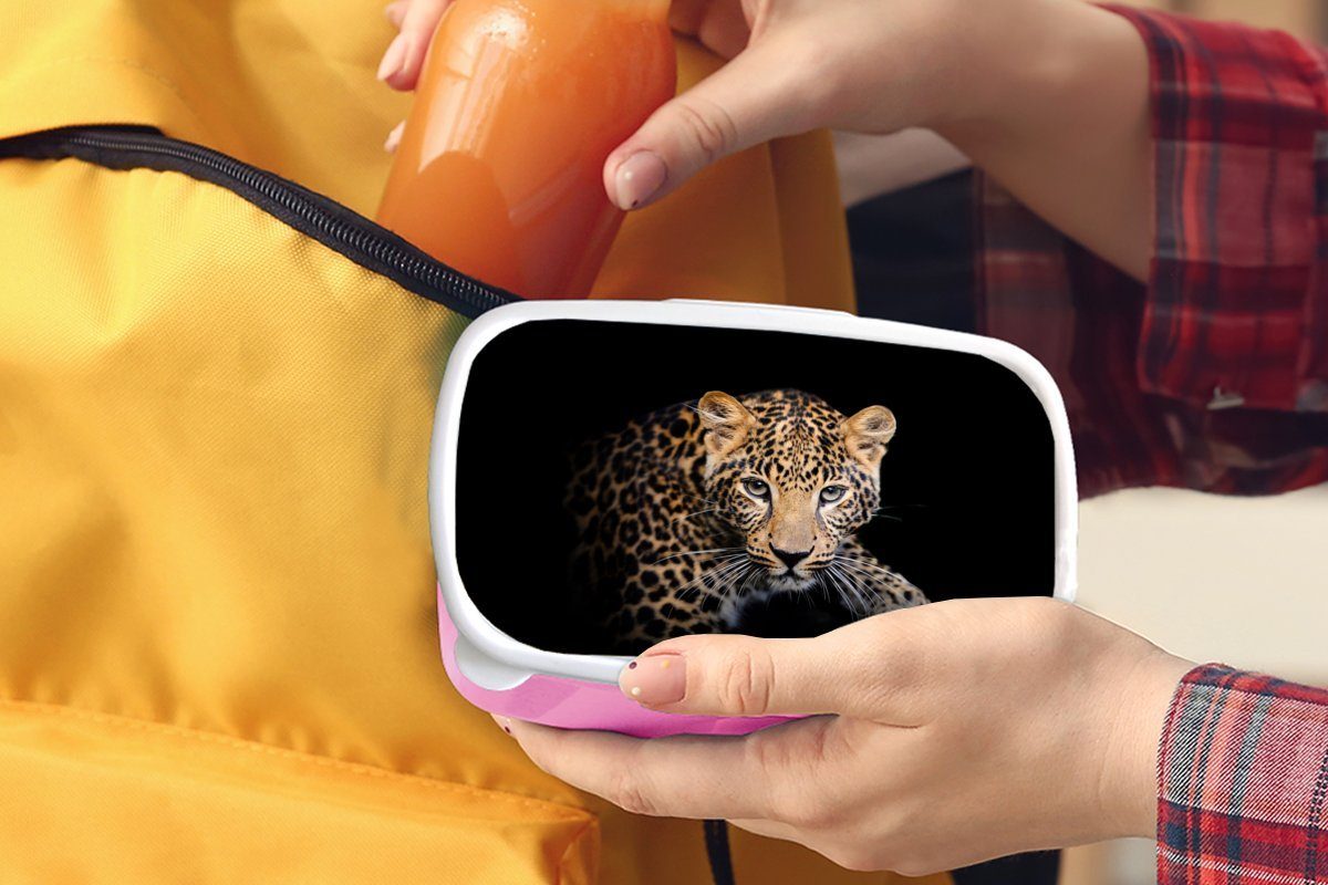 Kunststoff Snackbox, Brotdose - Erwachsene, (2-tlg), Mädchen, Schwarz Tiere, Panther rosa Kinder, für Kunststoff, MuchoWow Brotbox Lunchbox -