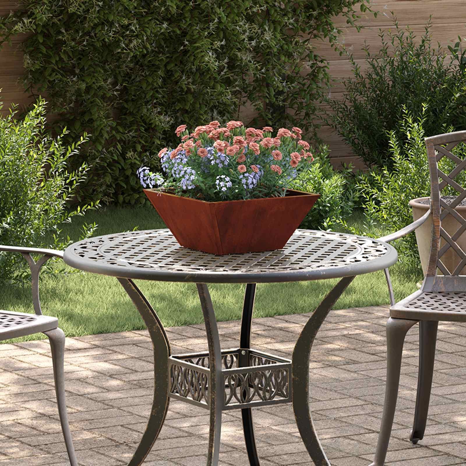 furnicato Blumentopf Garten-Pflanzgefäß 35 x 35 x 15 cm Rostig, Trapezförmiger Blumenkübel mit robuster Bauweise für deinen Garten